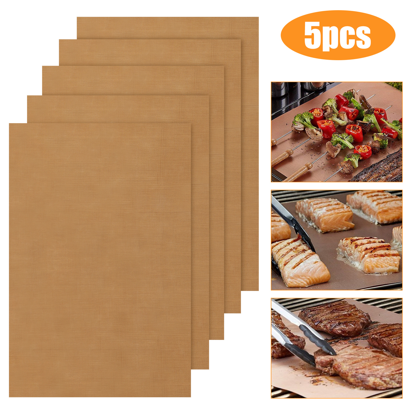 

5pcs Mats, Heavy Duty, Reusable And Easy To Clean, Bbq Outdoor Grill, Works On Gas Charcoal And Electric Bbq