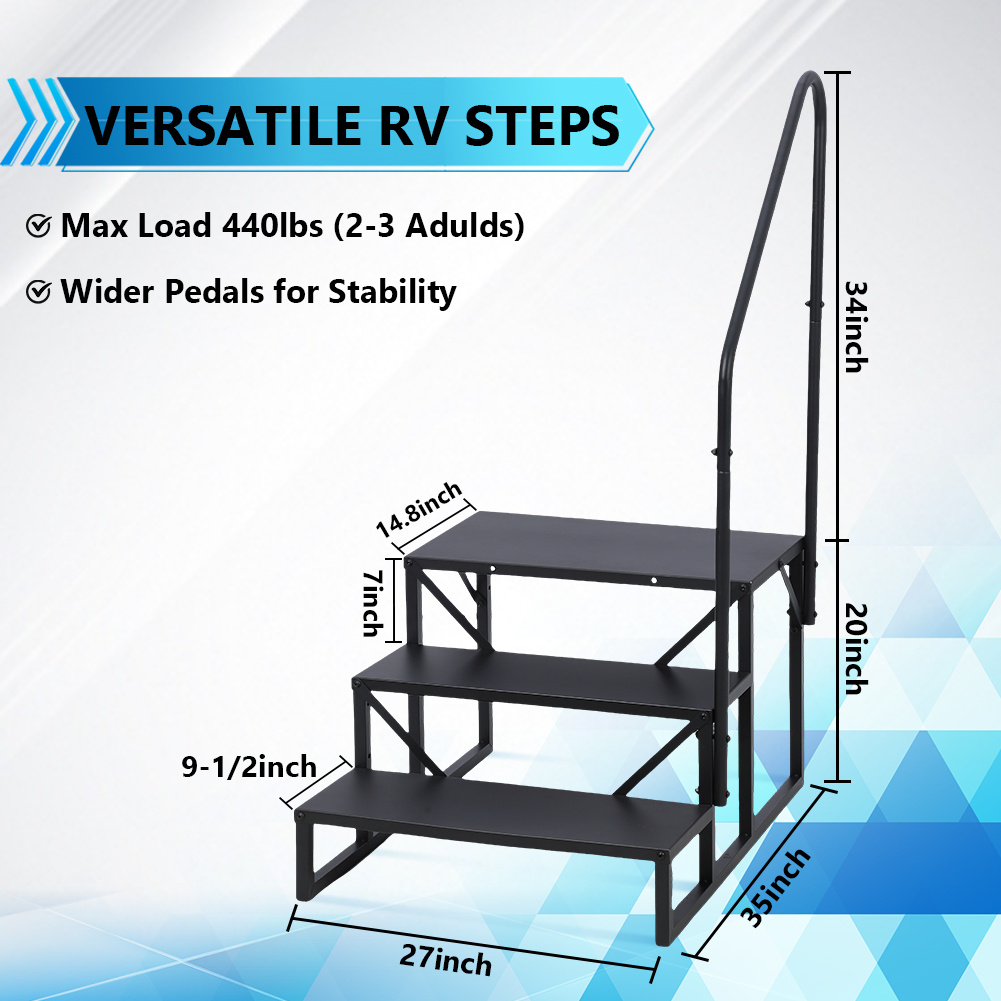 4 Step RV Stairs With Handrail, Hot Tub Steps Metal With Non-Skid Tapes, Portable