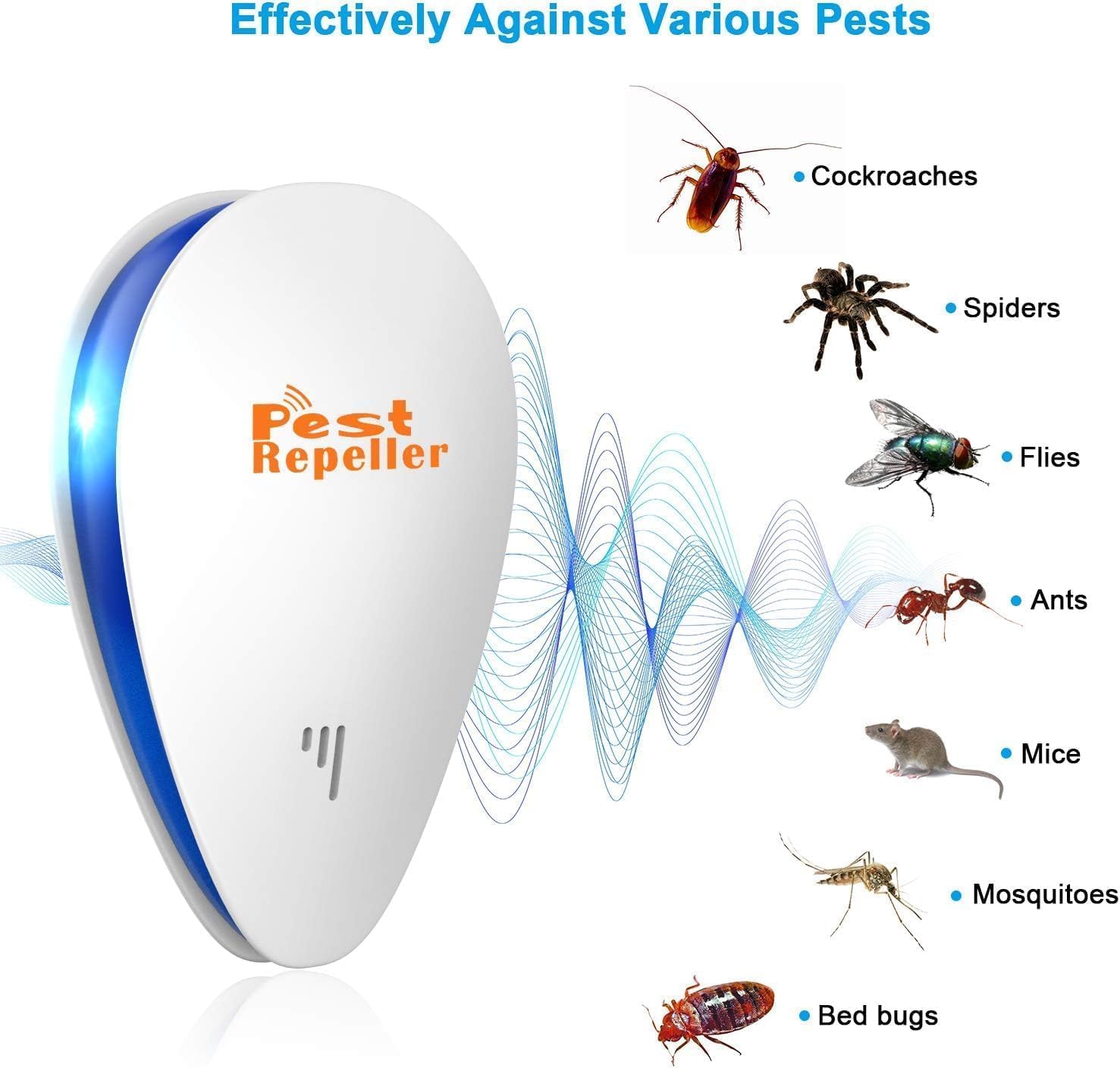   ultrasonic plug in pest repellent indoorfor flea insects mosquitoes rats mice spidersants roaches bugs non   pest repellerhumans and   pest control for home office work details 1