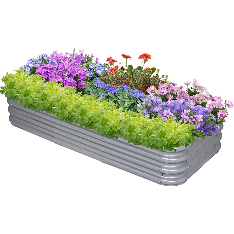 

4 X 2 X 1 Ft Galvanized Raised Garden Bed Rot-resistant Metal Planter Kit For Growing Vegetables, Fruits, And Flowers