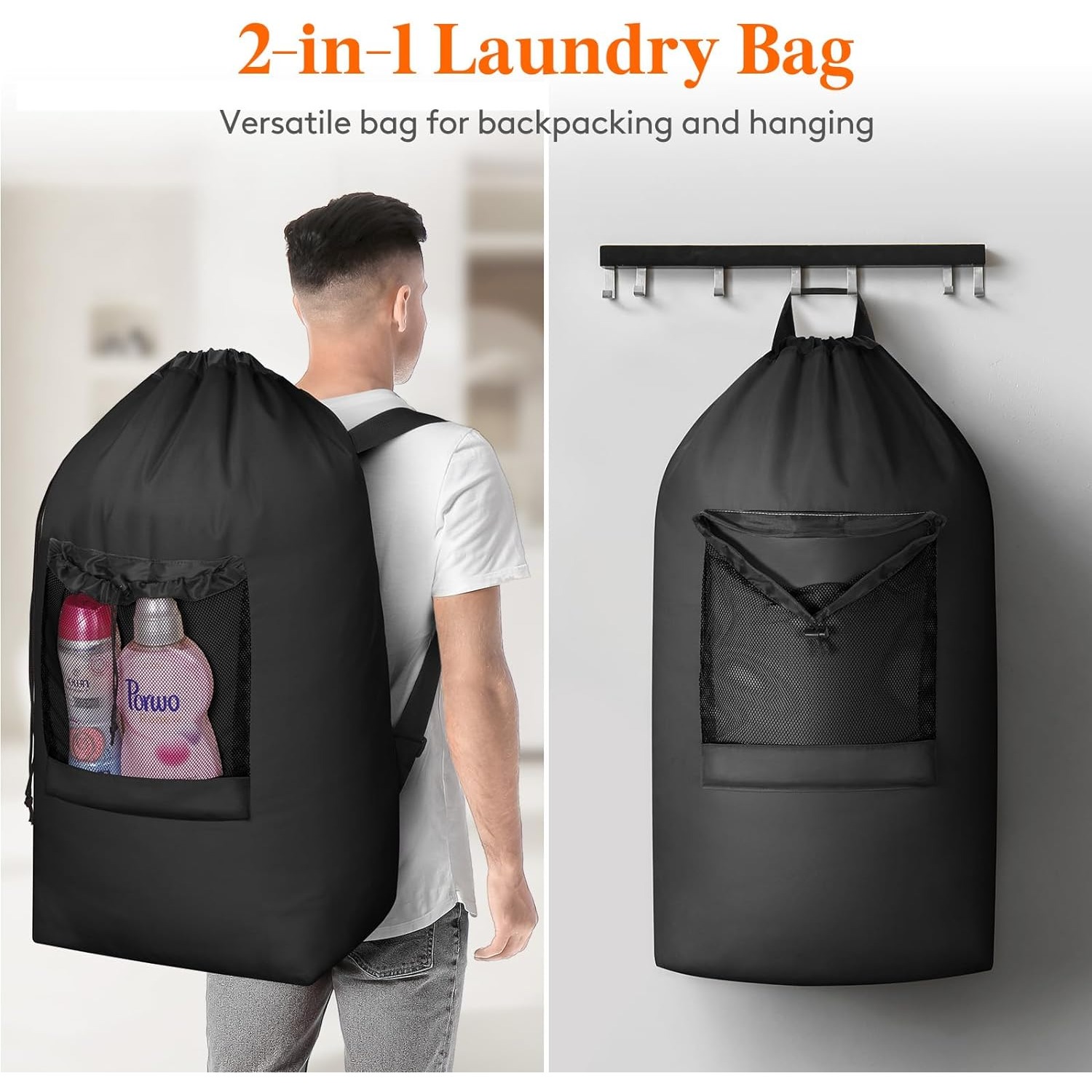 

Laundry Bag, Extra Large Laundry Backpack With Shoulder Straps And Mesh Pocket For , Heavy Duty Laundry Bag Backpack For Dirty Clothes For College Travel/apartment/dorm