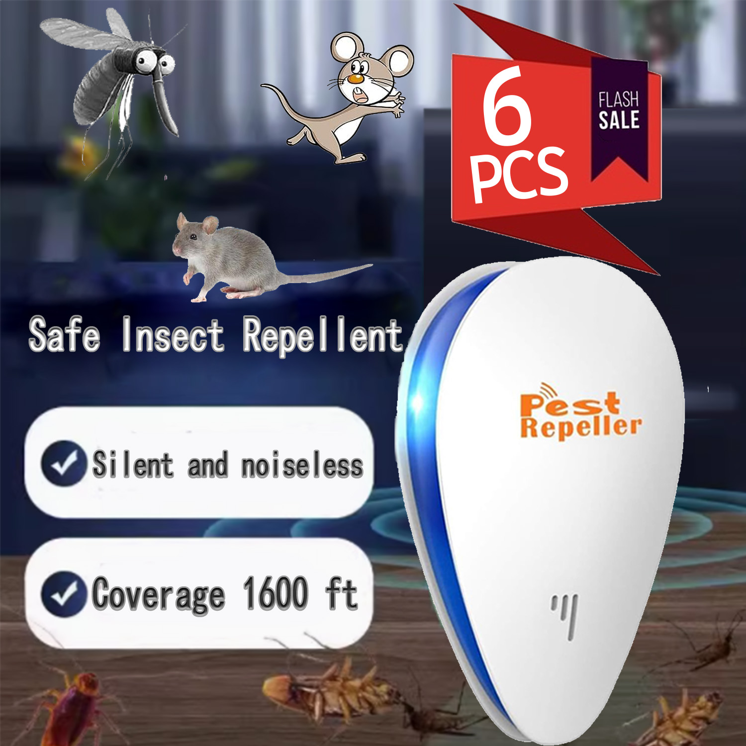   ultrasonic plug in pest repellent indoorfor flea insects mosquitoes rats mice spidersants roaches bugs non   pest repellerhumans and   pest control for home office work details 0