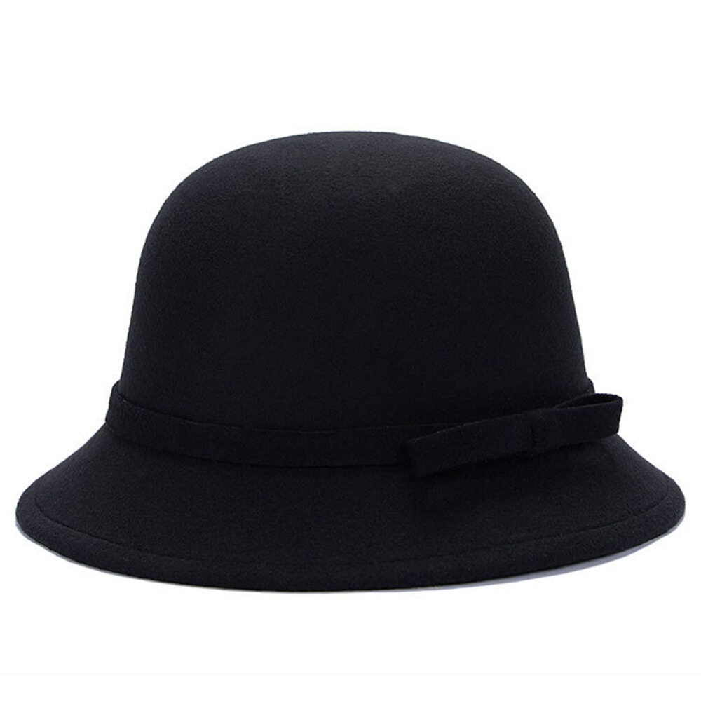 

Women Lady Vintage Round Bow Cloche Felt Bowler Cap Hat