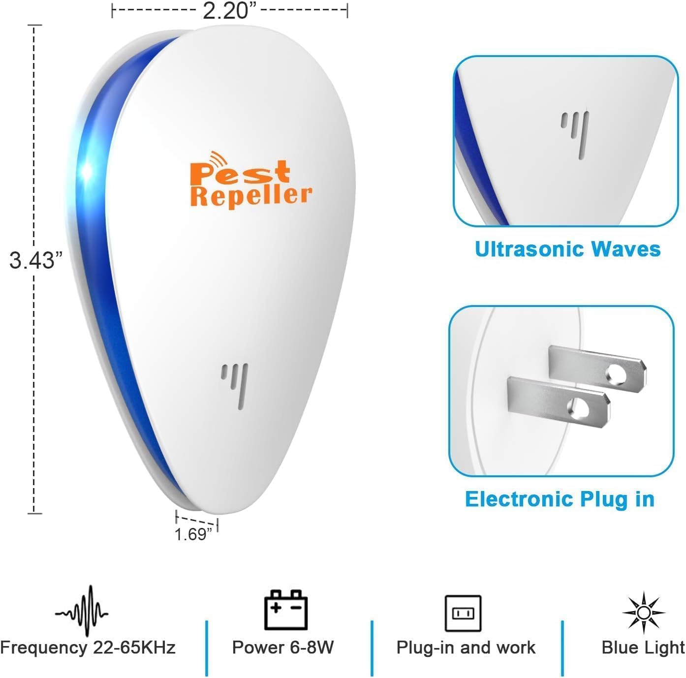   ultrasonic plug in pest repellent indoorfor flea insects mosquitoes rats mice spidersants roaches bugs non   pest repellerhumans and   pest control for home office work details 4