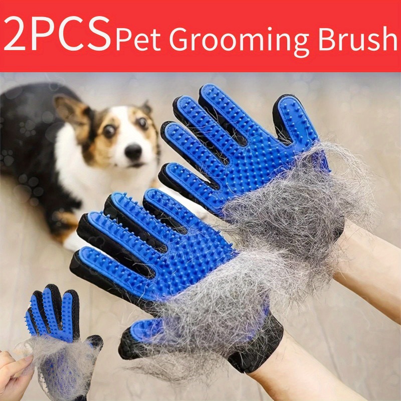 

2pcs A Pair 2-in-1 Pet Grooming Glove Brush For Dogs And Cats - Fur And Hair Removal Mitt With Massage And Deshedding Benefits