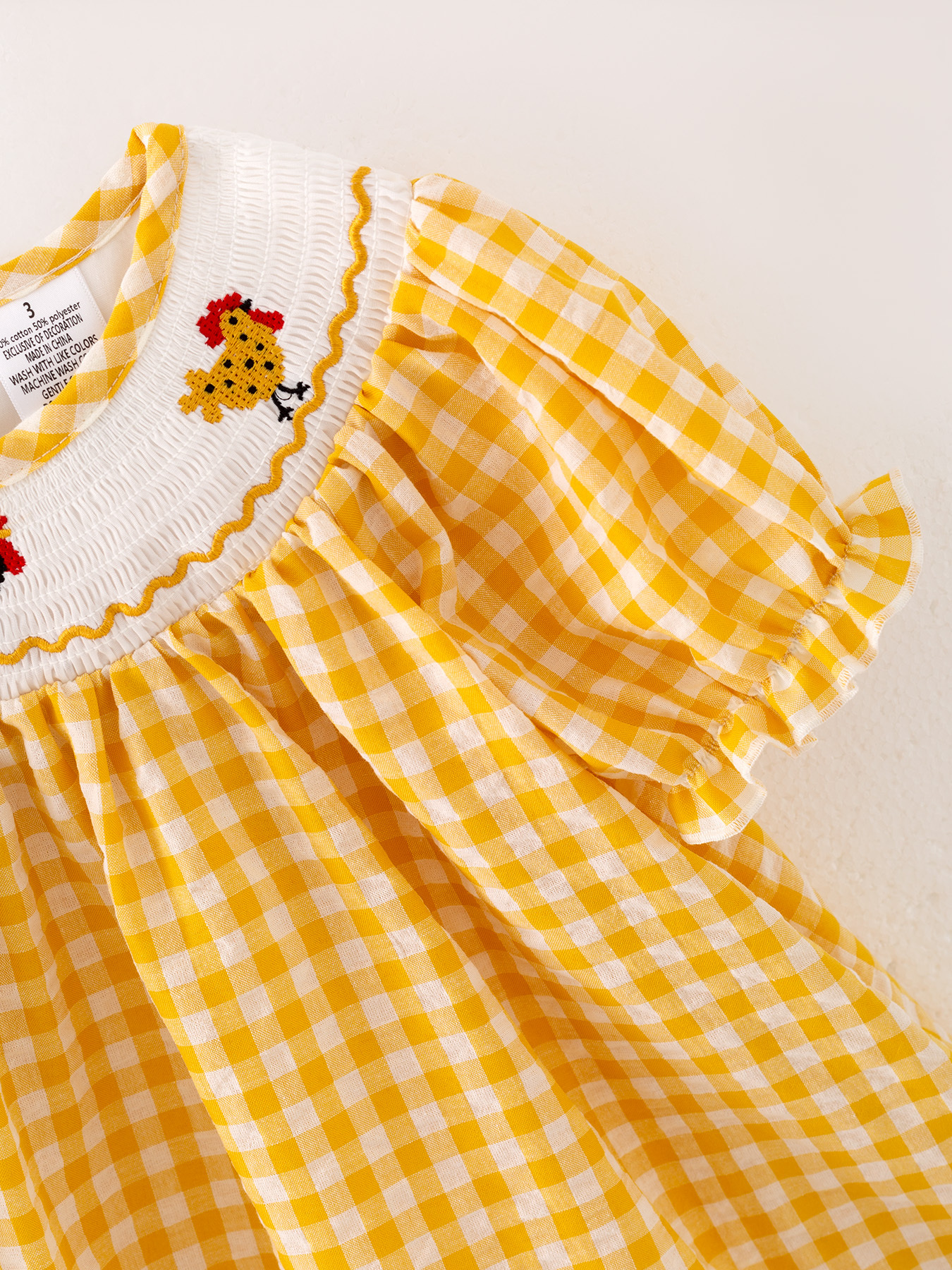 girls cotton smocked dress farm chicken embroidery - Temu