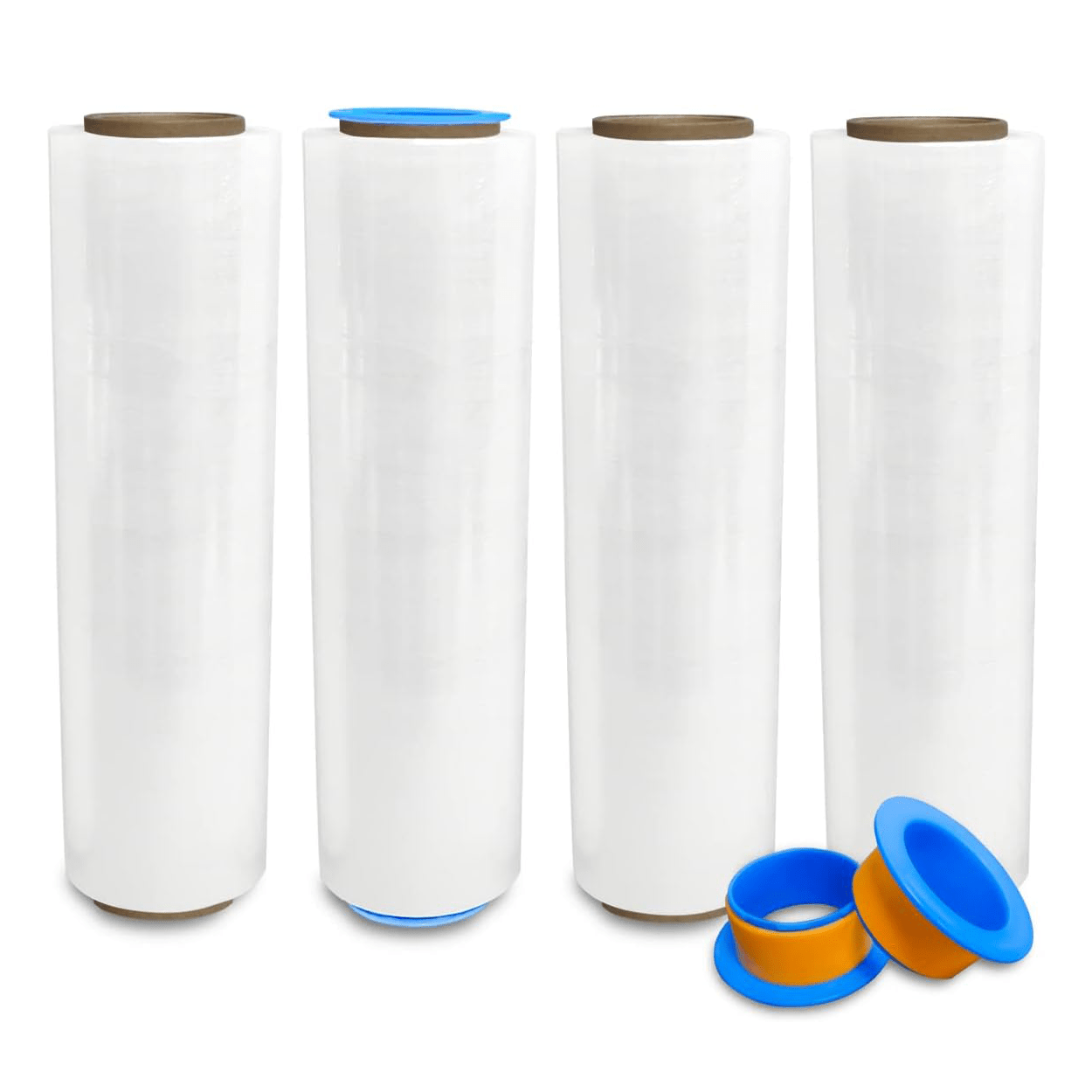 

4 Rolls X 18" X 1500 Ft X 80 Gauge Clear Non-stretch Heavy Duty Stretch Wrap Shrink Film For Shipping Packaging Moving Packing Logistics - Thicker Extra Durable Film - Wrap Holder Included