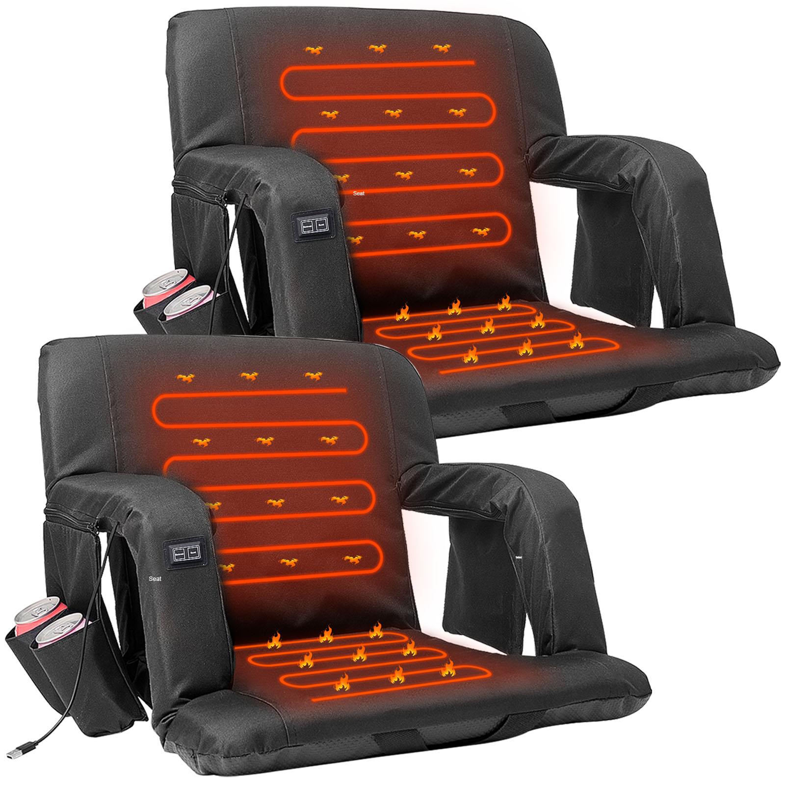 

2 Pack Heated Stadium Seat Seat With Back & Arm Support, Portable 6 Reclinng Positions Stadium Seating For , Seats For Sports Events, Outing, Travelling, Hiking