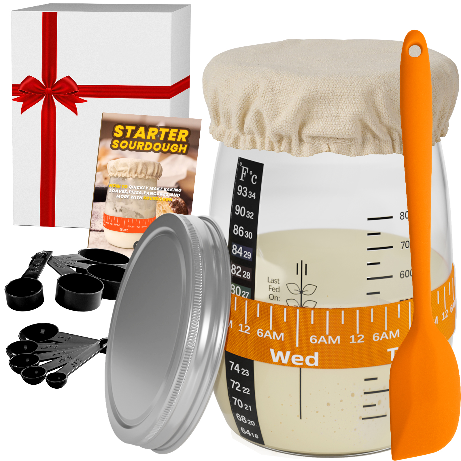 

Sourdough Kit, Sourdough Jar (set Of 2) Feeding , Thermometer, Steel Lid, Measuring , Reusable Sourdough ,halloween, Christmas, And Many . For , For , Housewarming , .