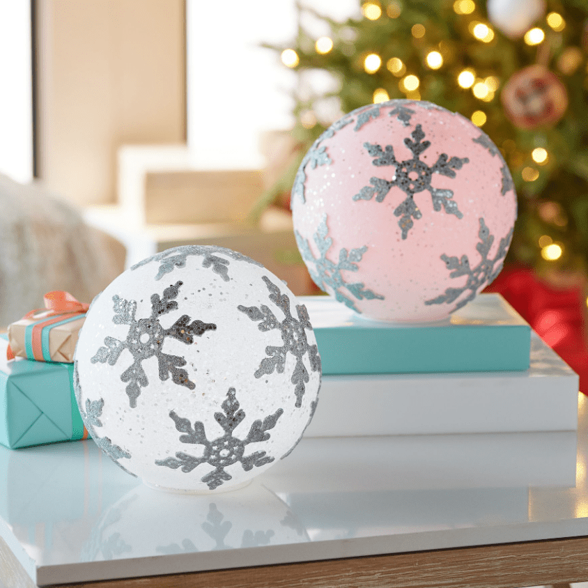 

Set Of 2 Illuminated Glitter Spheres 8",cut-out Patterns Glittered , Changing