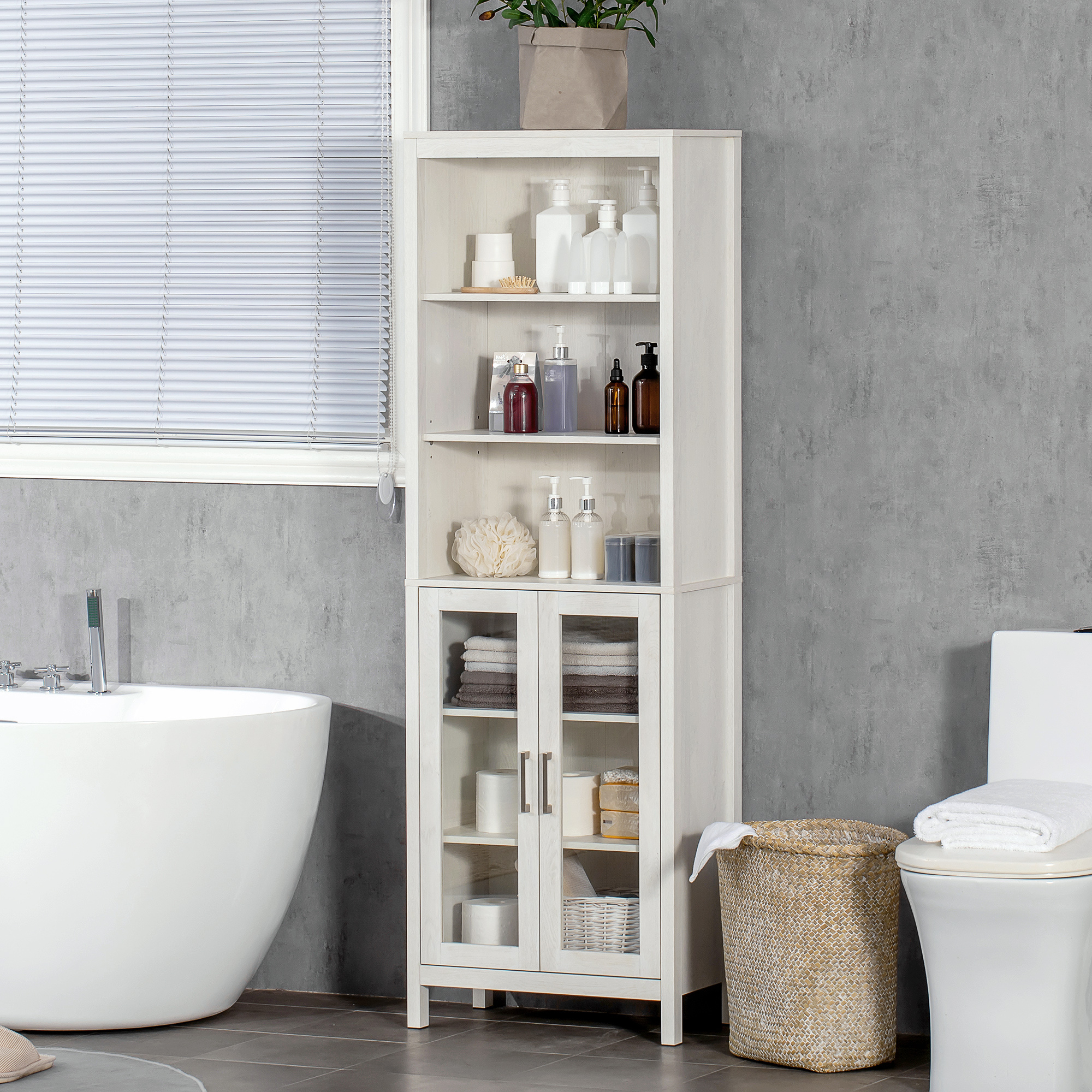 tall bathroom storage cabinet 3 tier shelf glass - Temu