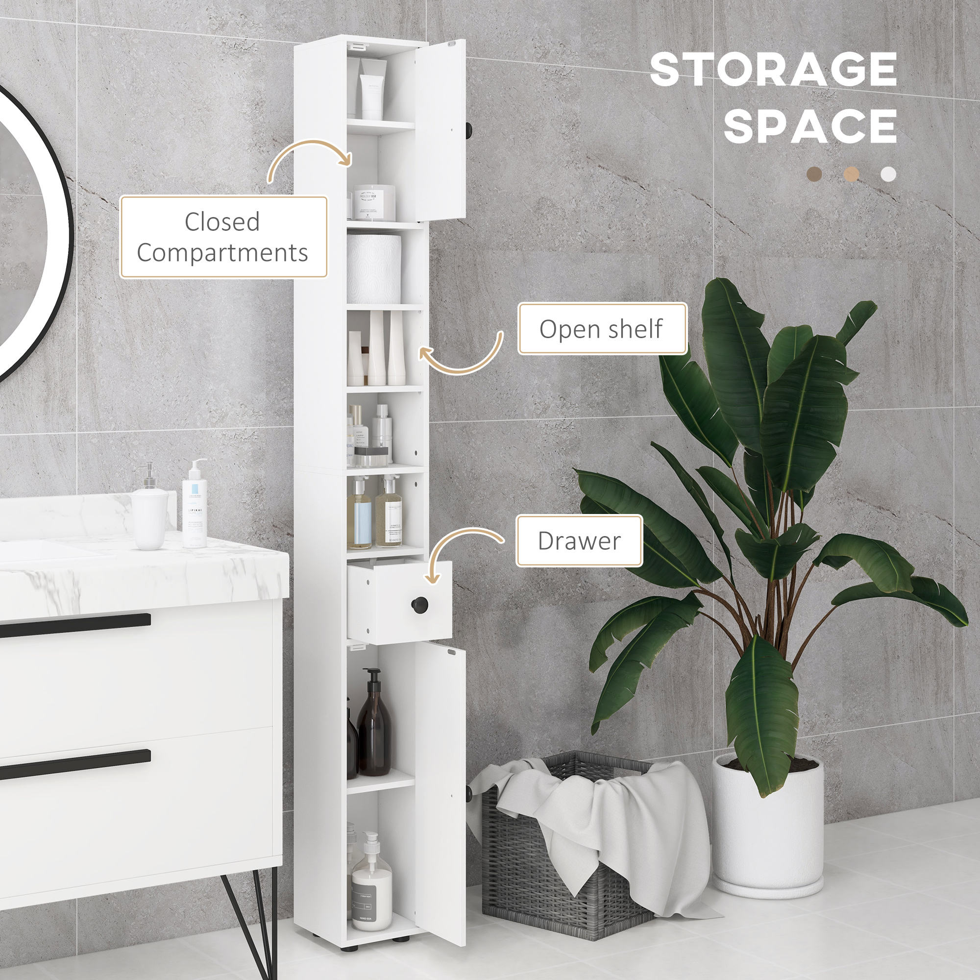 71" Tall Bathroom Storage Cabinet, Narrow Toilet Paper Cabinet With ...