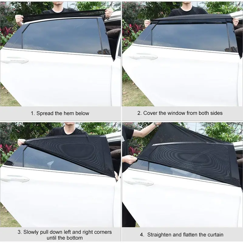 4-Pack Universal Car Side Window Sun Shade Mesh Screen – Black Nylon Visor Cover, Blocks UV Rays
