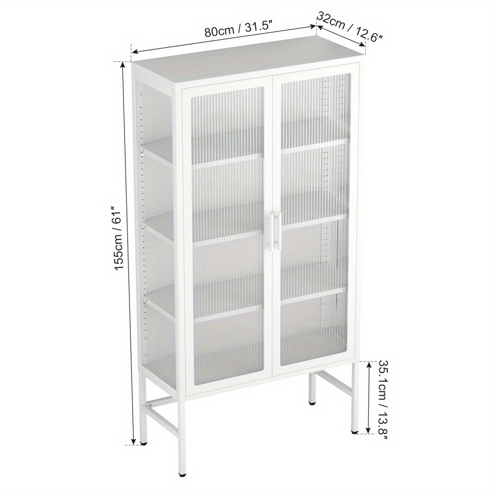 Double Glass Door Storage Cabinet Adjustable Shelves Legs - Temu