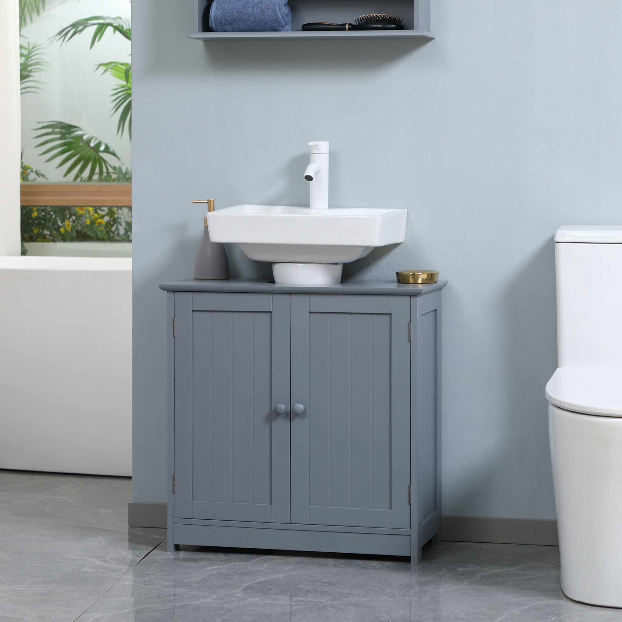 Sink Bathroom Cabinet 2 Doors Shelf Pedestal Sink - Temu