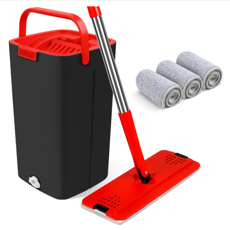 

Household Mop And Bucket Wringer Set For Floor Cleaning With 3 Reusable Microfiber Mop Pads,wet And Dry Use