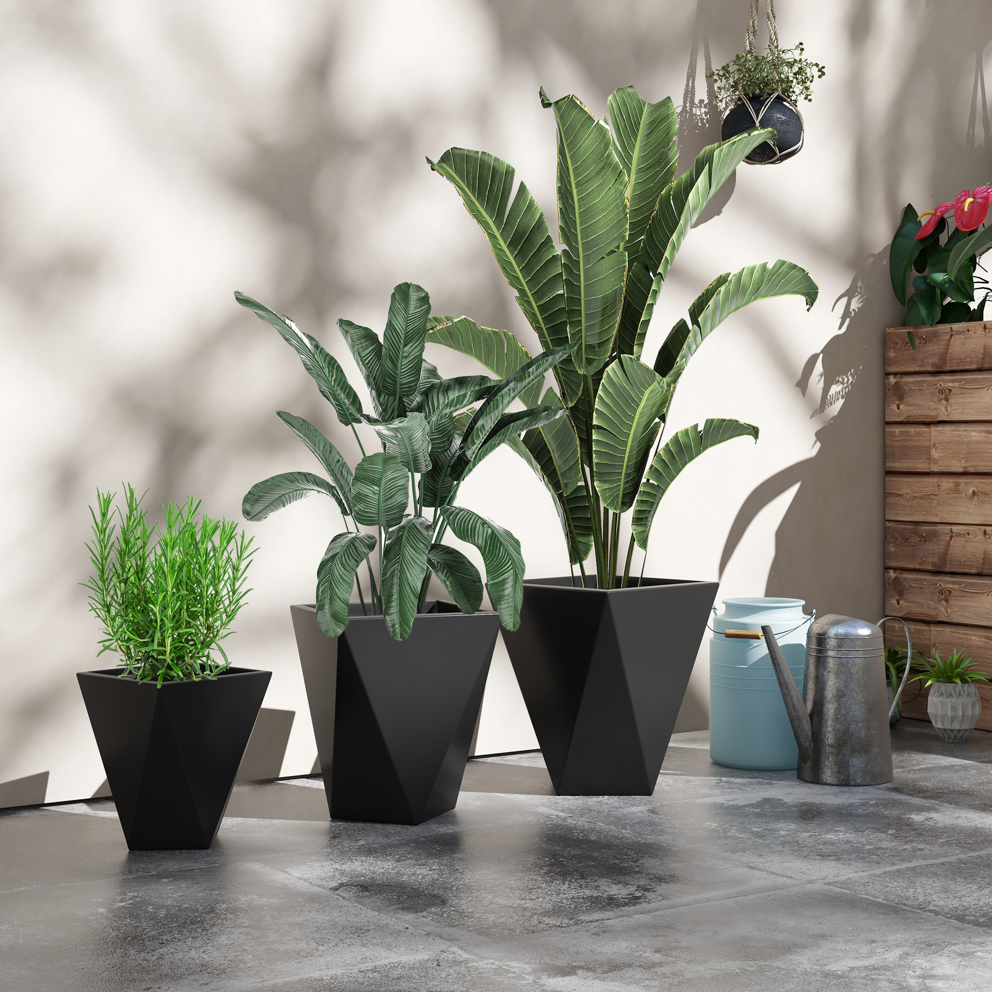 

Outsunny Set Of 3 Tall Planters, 18", 15.25", 11.75", Mgo Indoor Outdoor Planters With Drainage Holes, Stackable Flower Pots For Garden, Patio, Balcony, Front Door, Black