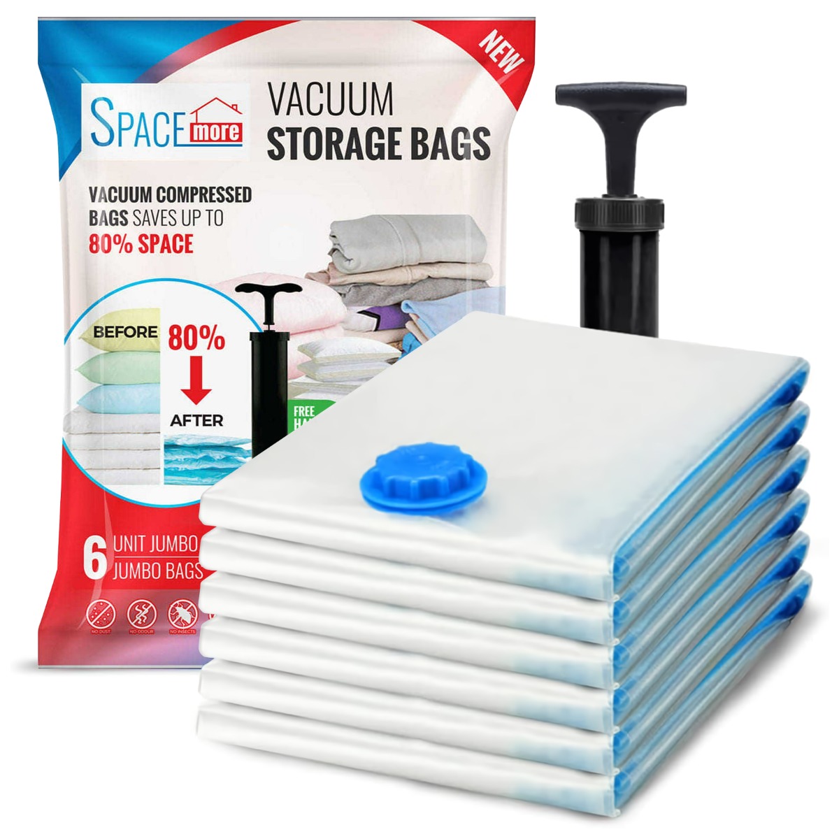 

6 Pcs Jumbo Vacuum Storage Bags (40"x30"), Reusable Vacuum Sealer Space Saver Bag For Clothes, Mattress, Blanket, Duvets, Pillows, Comforters, Quilt, Travel