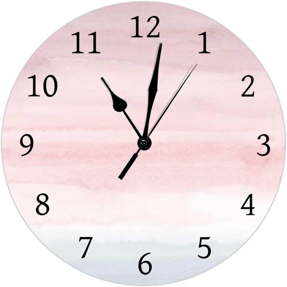 

Decorative Wall Clock Pink And Grey Watercolor Gradients Round Non-ticking Clock For Home Kitchen Living Room Office - 9x9 Inch, Christmas Gifts, Best Friend Gift