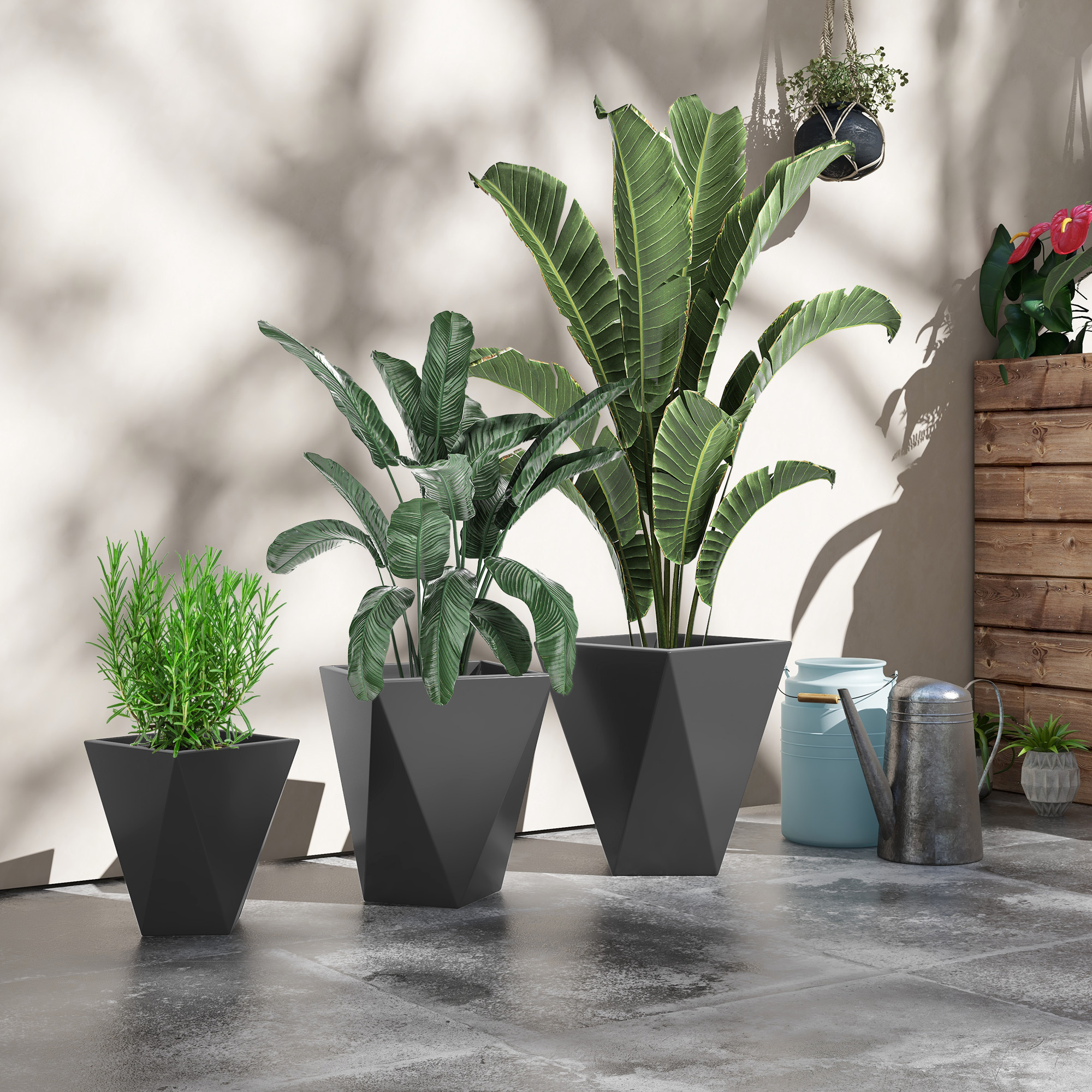 

Outsunny Set Of 3 Tall Planters, 18", 15.25", 11.75", Mgo Indoor Outdoor Planters With Drainage Holes, Stackable Flower Pots For Garden, Patio, Balcony, Front Door, Gray