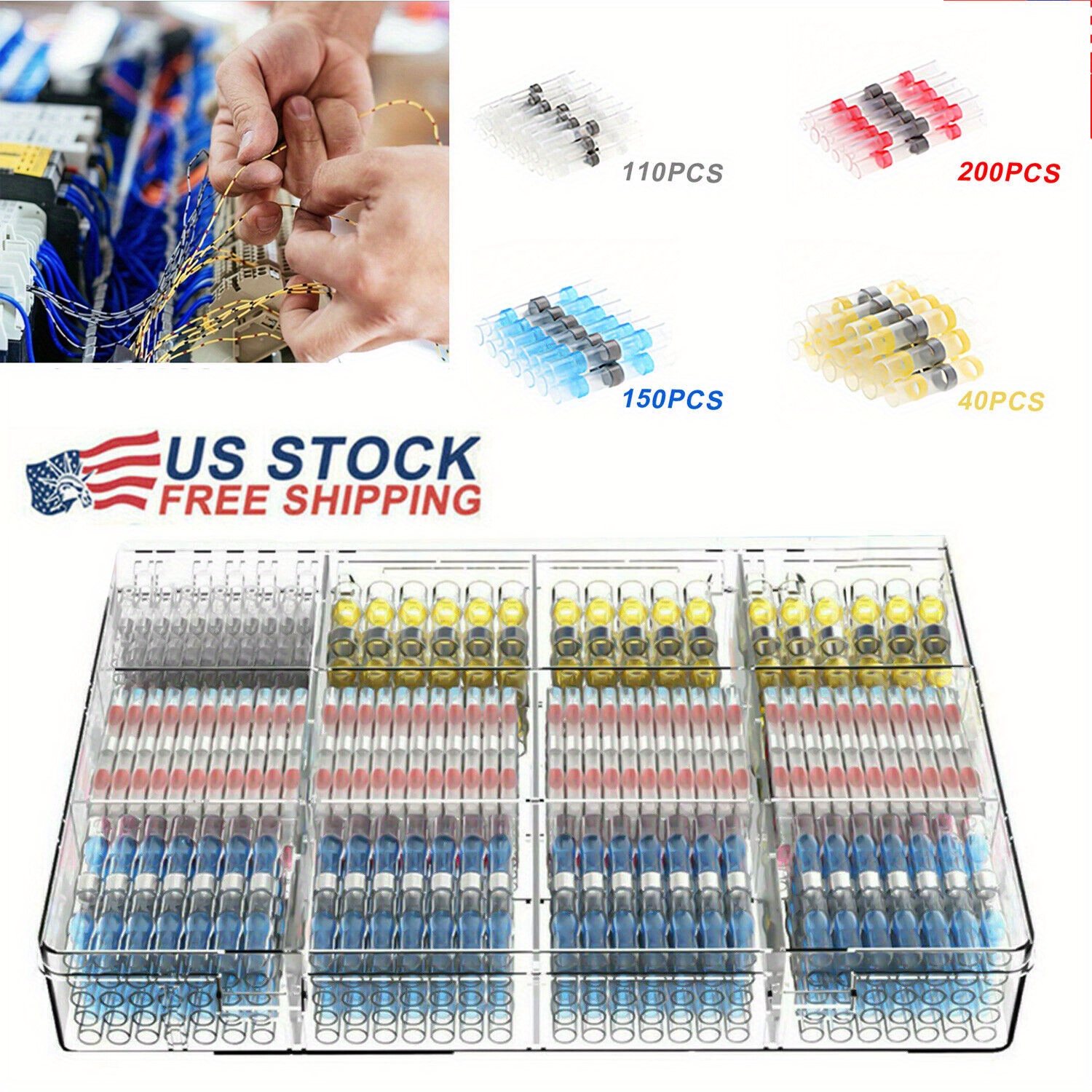 50/ /200pcs/  Anillo de soldadura Tubo libre de presión termorretráctil,   de soldadura impermeable Conector eléctrico   Cable de cable Kit de terminal de prensaestopas detalles 4