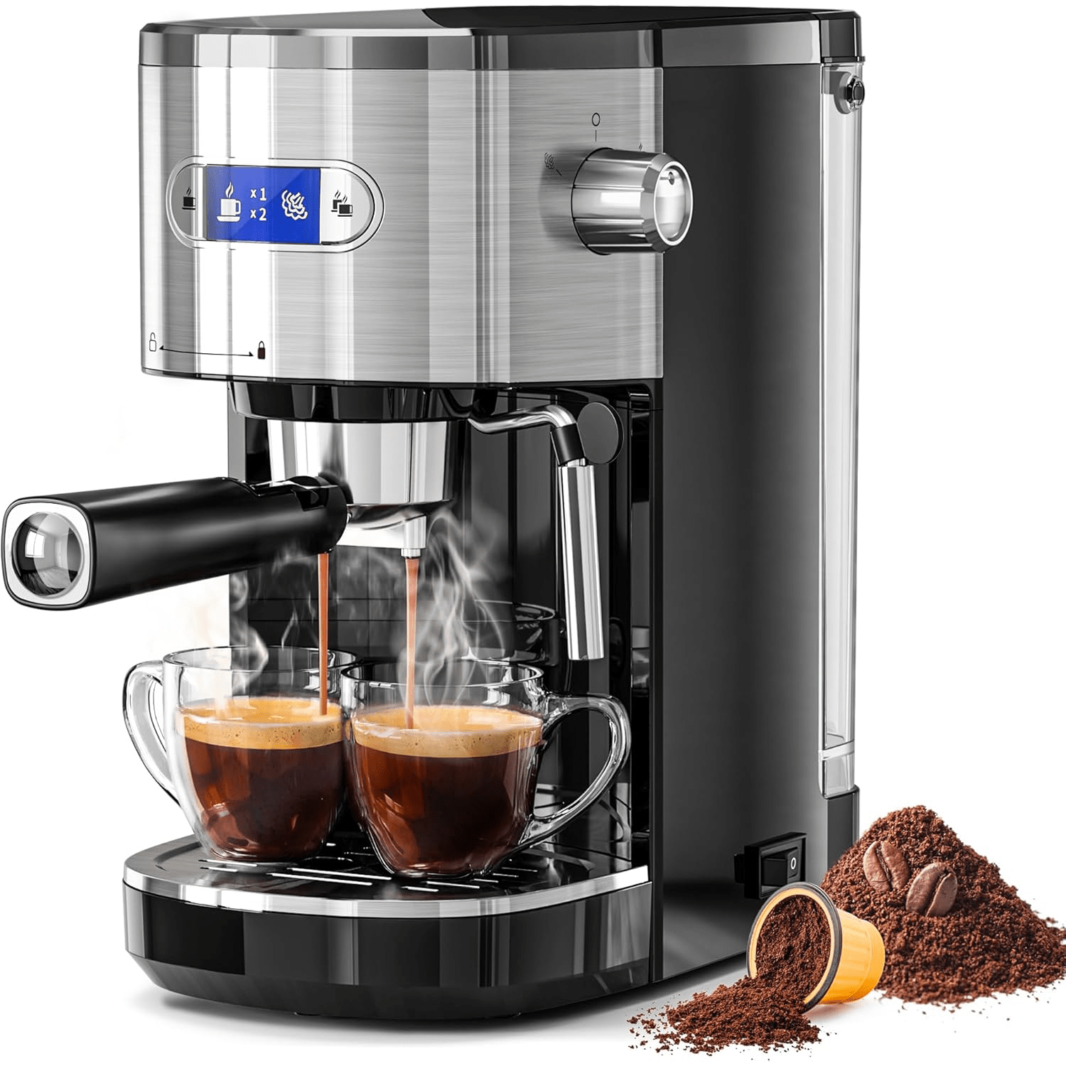 

Espresso Machines 20-bar, Professional Espresso Maker With Milk Frother Steam Wand And Capsule Compatible,espresso Coffee Machines With Removable Water Tank For Latte &cappuccino (black)