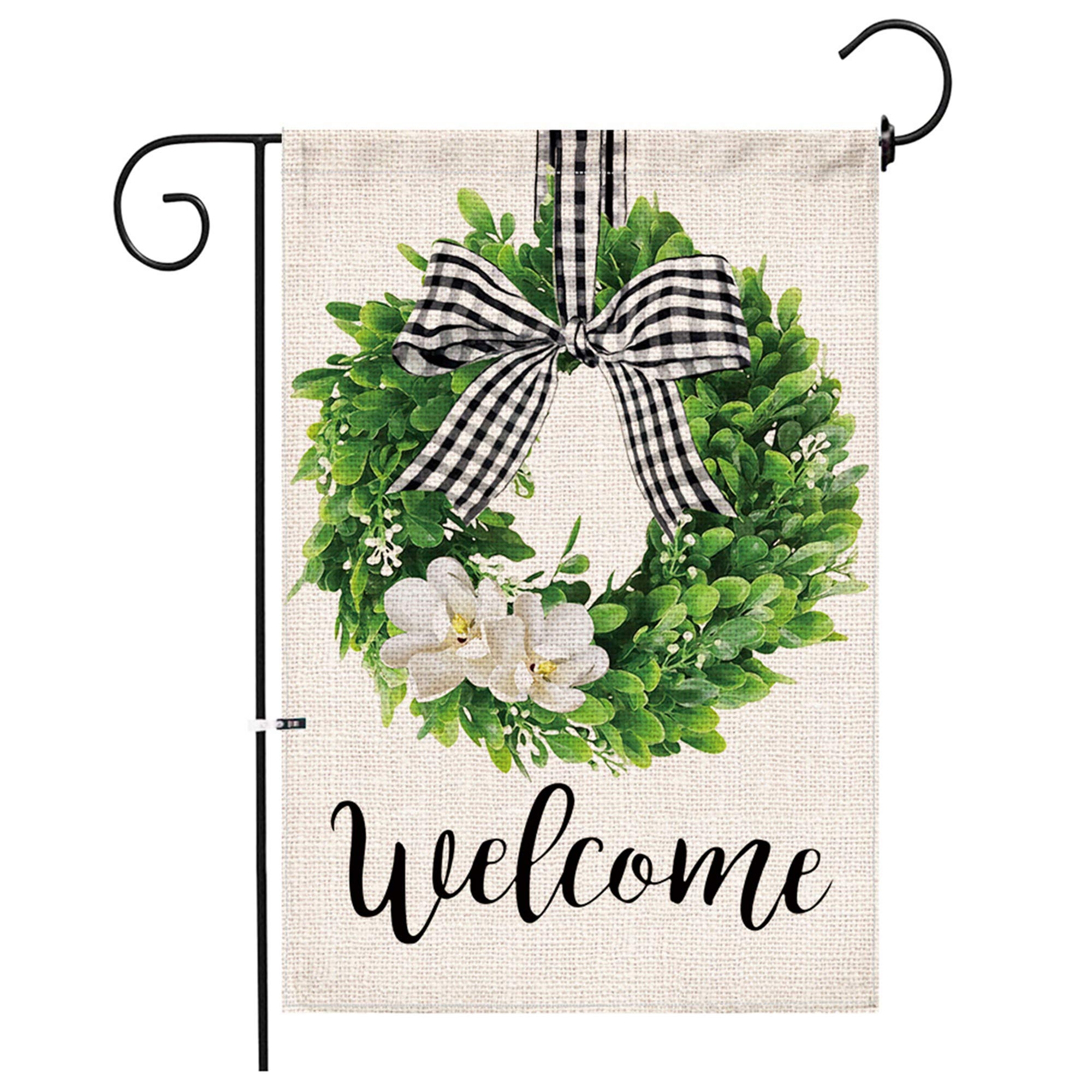 

1pc Welcome Wreath Garden Flag 12x18 Inch Double Sided Burlap For Outside Small Garden Flag Yard Decoration