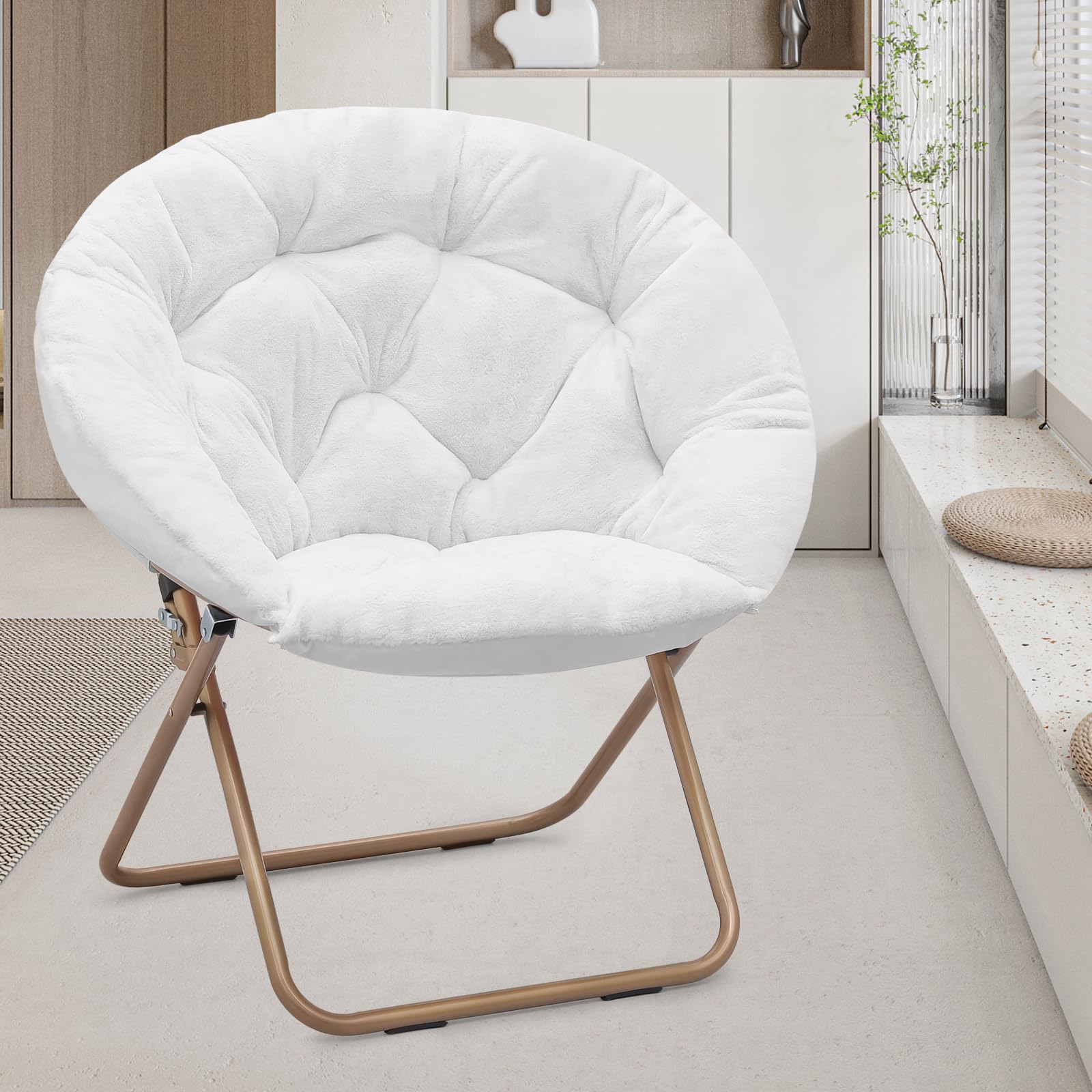 TEMU 20.87'' Width Saucer Chair Faux Fur Folding Cute Comfy Cozy Lounge Flexible Seating Round For Bedroom Living Room