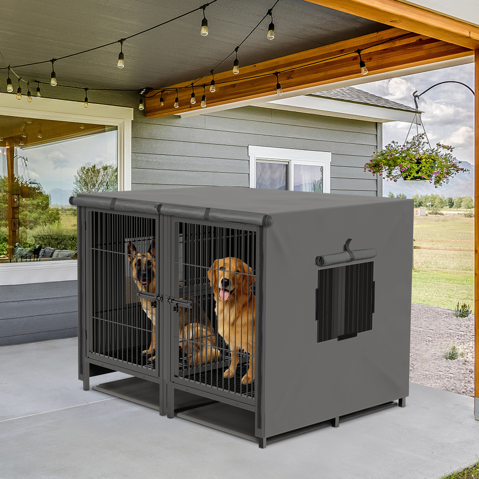 

52inch Extra Large Heavy Duty Metal Dog Crate With Removable Divider,elevated Pet Strong Drop Cage Kennel With Higher ,indoor Outdoor Dogs Training Playpen Escape Proof House With Double Doors