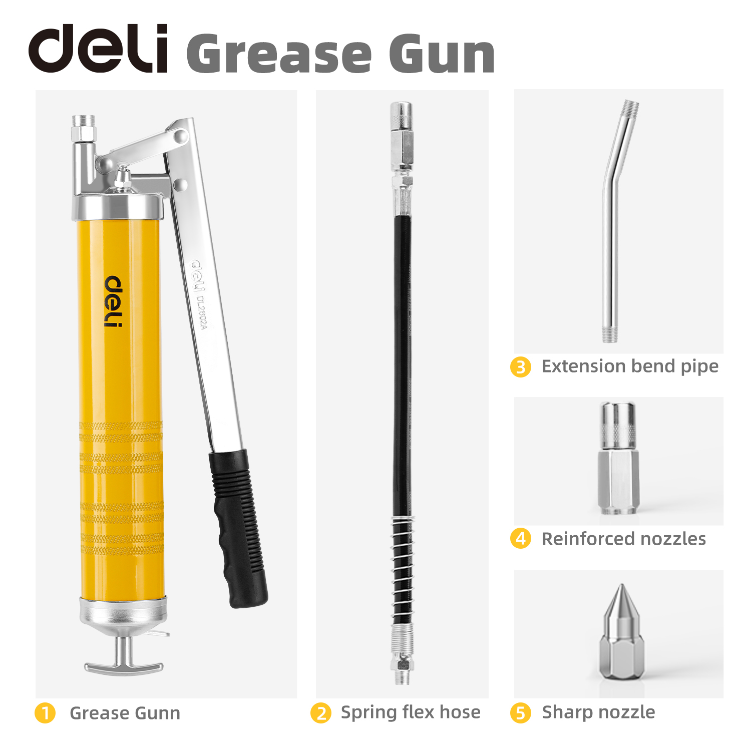 

Deli Grease Set, Ergonomic Handle, Knurled Barrel, Air Bleeder Valve, , Smooth Preperation, For Motorcycles, Tractors, Harvester, Suspender, Excavator