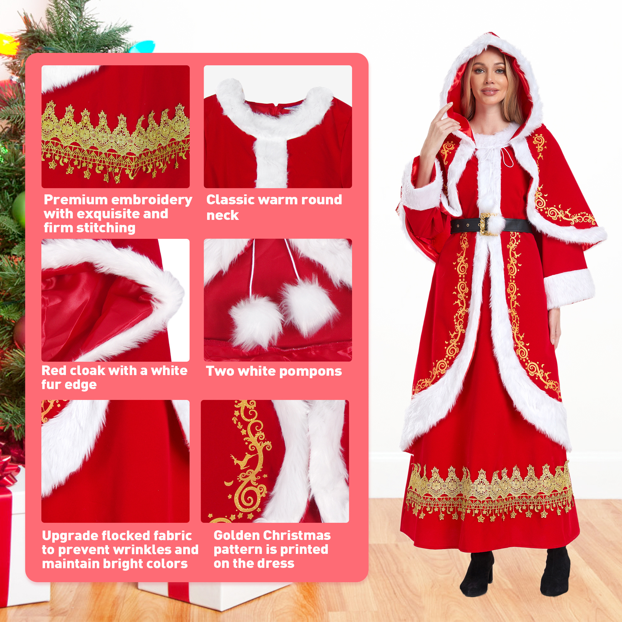 mrs claus costume women santa dress 3pcs plus size - Temu