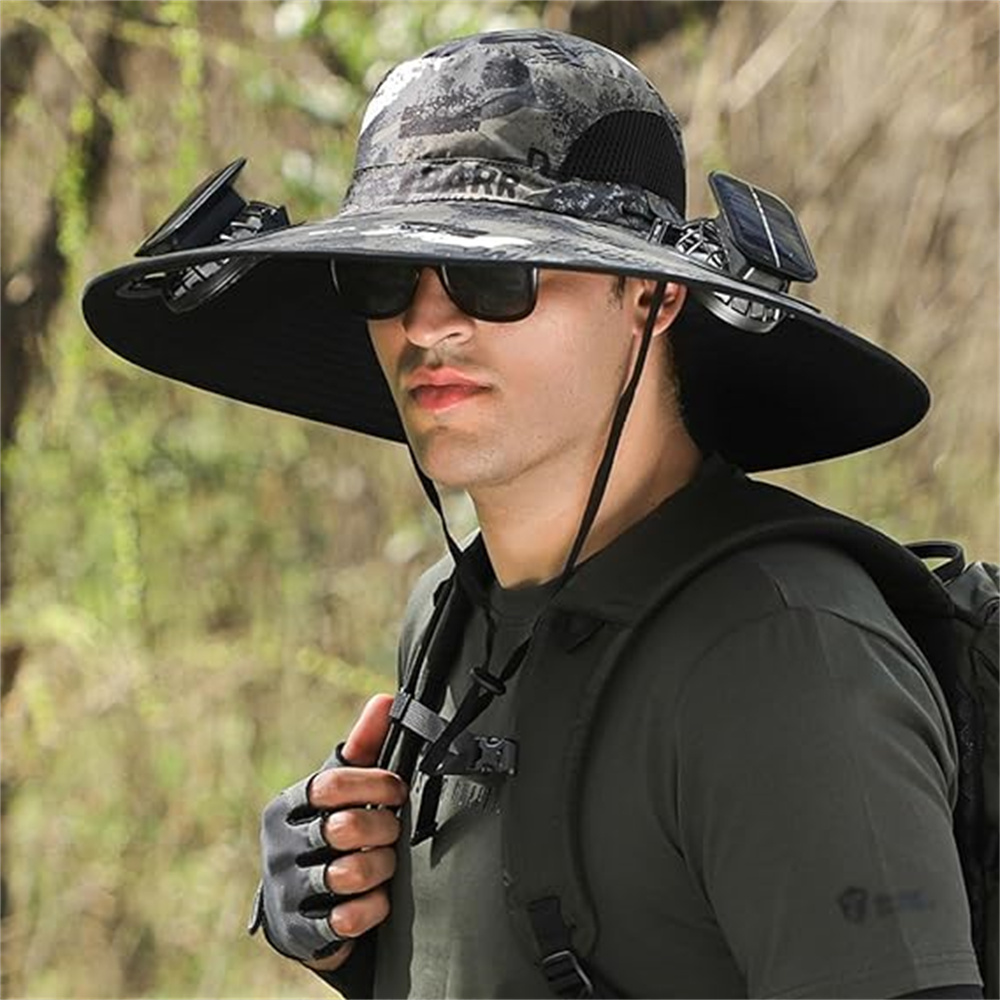 

Solar & Usb Powered Fan Outdoor Fishing Hat Sunscreen Sun Hat With Dual Fan