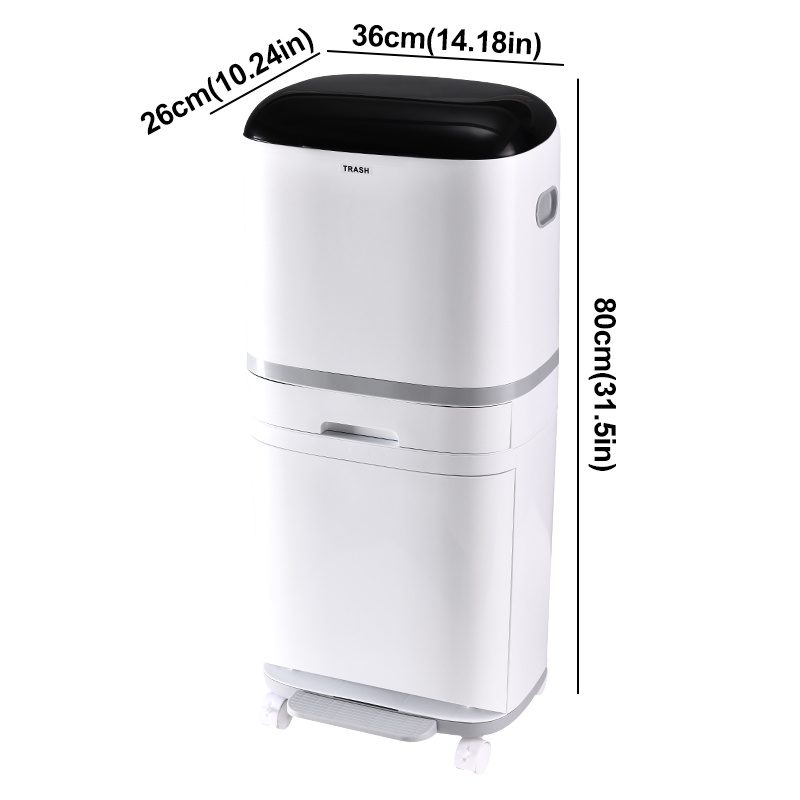 

42l Large Double Compartment Trash Can With Foot Pedals - Durable, Easy-to-clean Plastic Bin With Dry/wet Separation, Safety Cover For Household And Kitchen