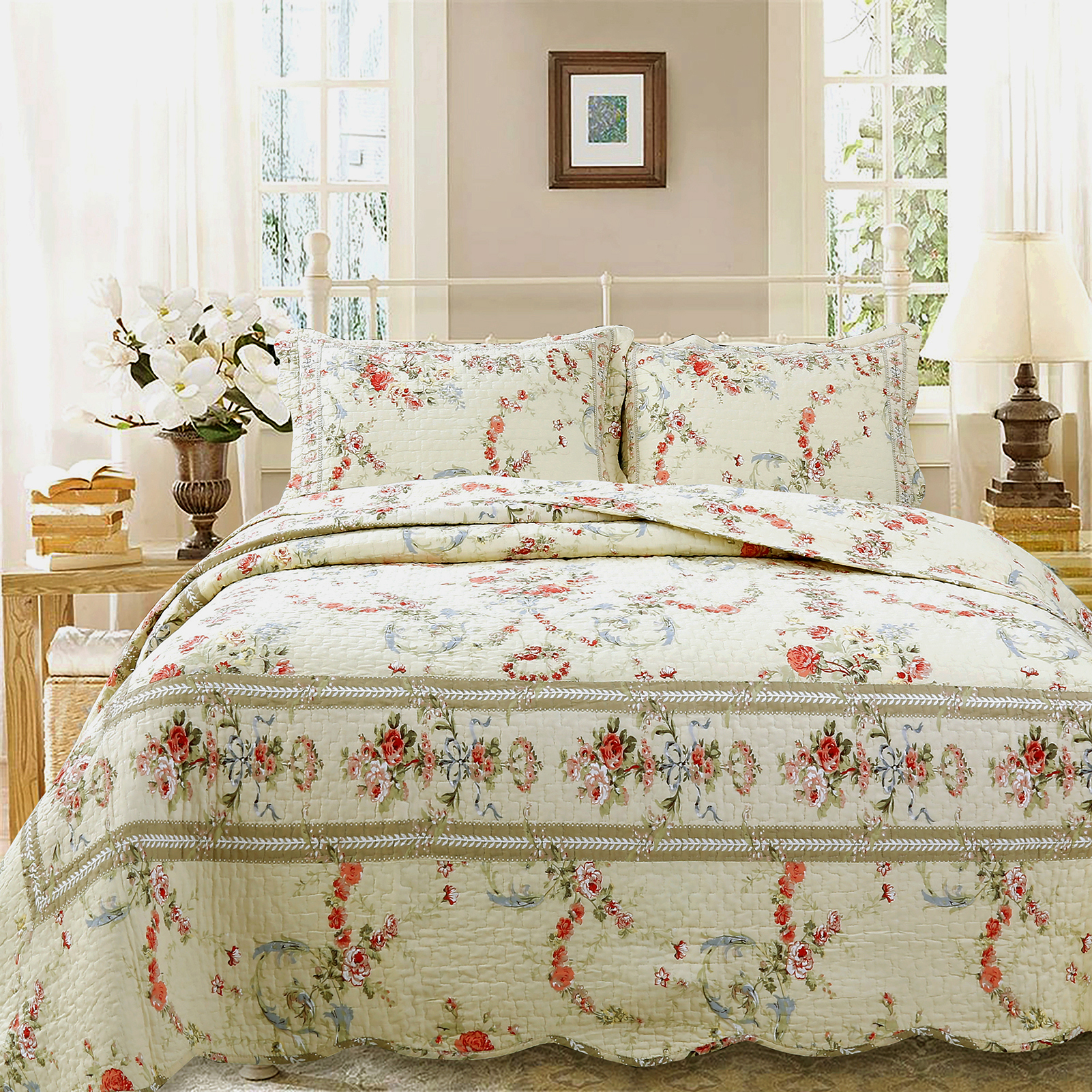 TEMU Cotton Floral Quilt Bedding Set, Lightweight Bedspread Coverlet For All