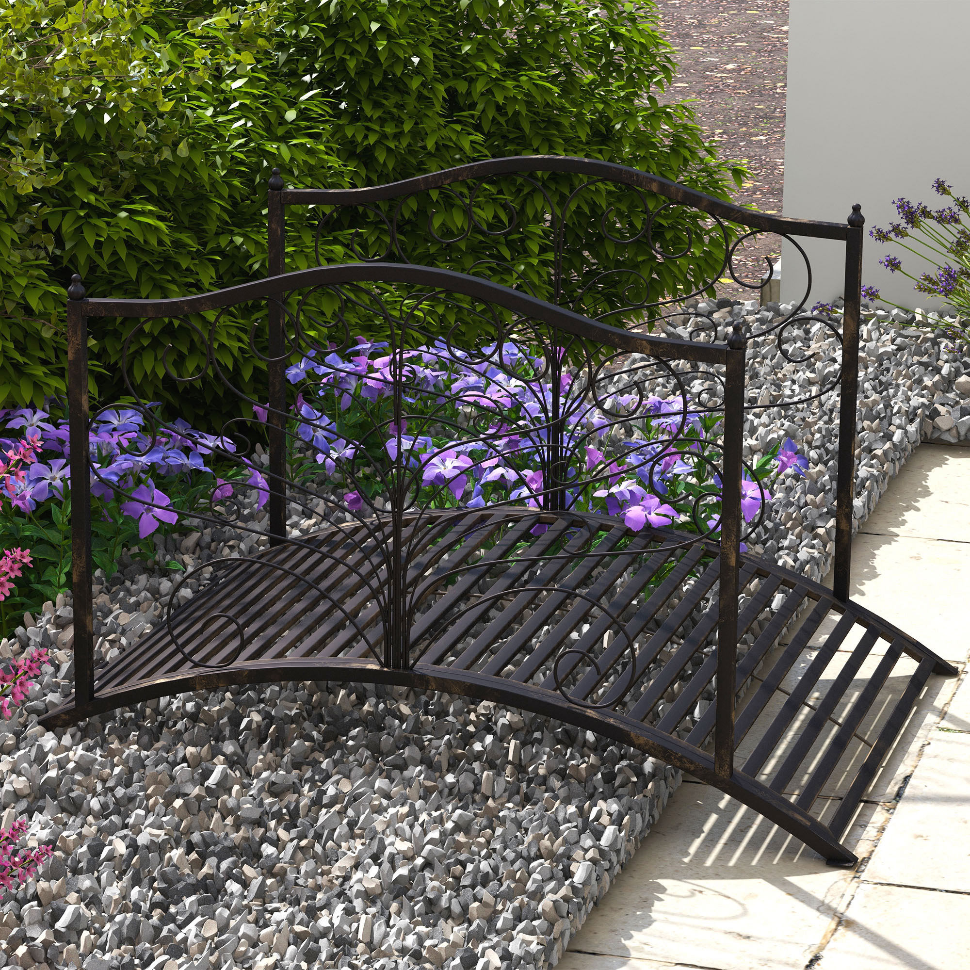 

Outsunny 4 Metal Arch Backyard Garden Bridge With Safety Siderails, Delicate Scrollwork, & Easy Assembly, Black Bronze