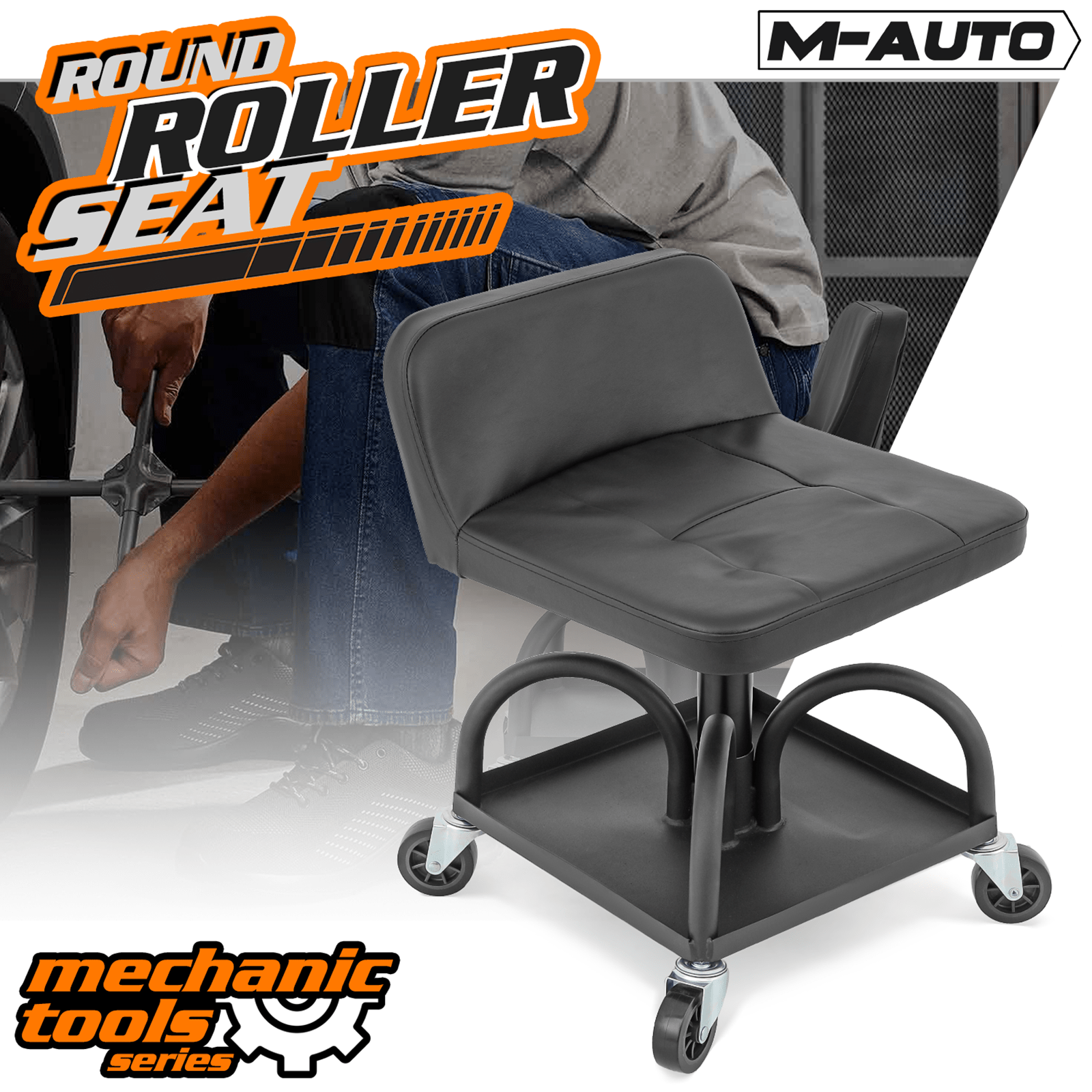 Siège Garage Tabouret D'atelier 2 En 1 Pliable - Chariot De Mécanicien Avec Roues - Noir/gris - 150kg Max Carrello Attrezzi Completo