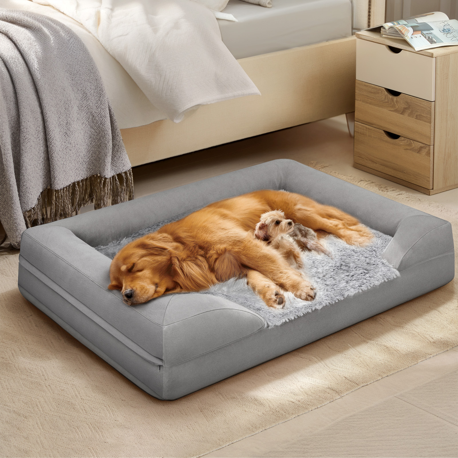 TEMU Orthopedic Thicken Egg Foam Dog Beds For Large Dog For Large Medium Small & Aging Dogs- Big Dog Couch Bed- Easy Clean, Removable Washable Cover