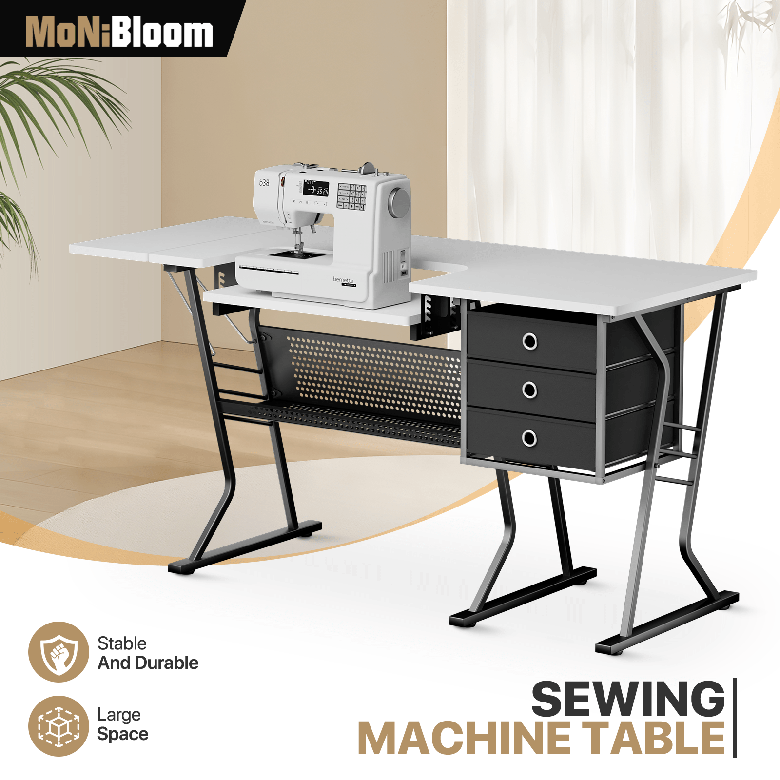 

Monibloom 57" Sewing Craft Table, Lager Sewing Machine Table W/adjustable Shelf & Enlarged Cutting Space, Sturdy Computer Desk With Storage Drawer