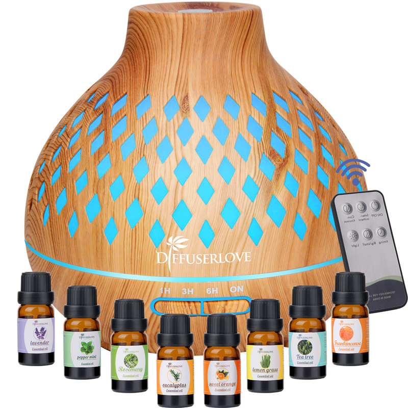 

400ml Essential Oil Diffuser With 8 Essential Oils, Remote Control, Timer , 7 Cycles Of Light, Night Light, Multifunctional Humidifier, Home Bedroom Spa With Aromatherapy Diffuser