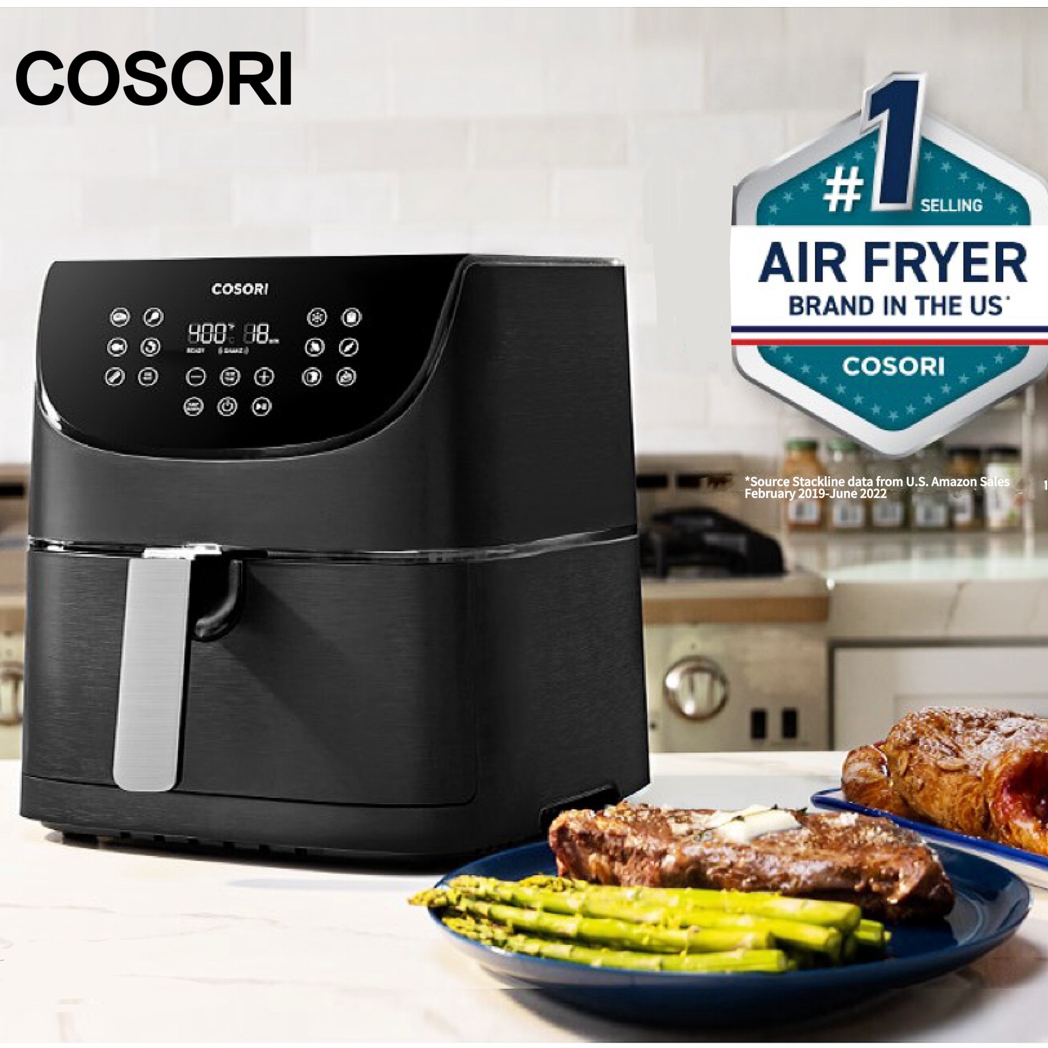 Gen 2 Air Fryer 5.8QT Version with Stable Performance Sleek 13 Functions Paper 1 Online Recipes Dishwasher Safe Detachable Square Basket Black