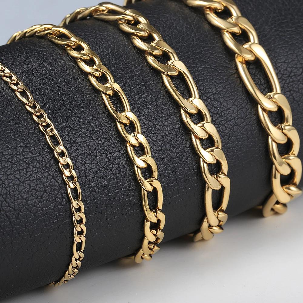 

14k Gold Plated Stainless Steel Link Chain Classic Curb Bracelets For Men Women Jewelry