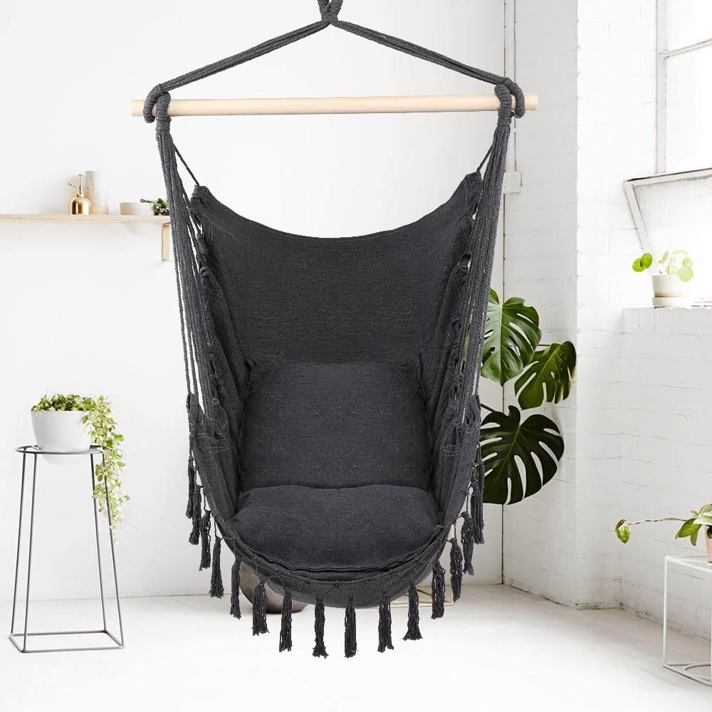 

Hammock Chair Hanging Rope Swing Seat With 2 Cushions Perfect For Indoor Outdoor Gray