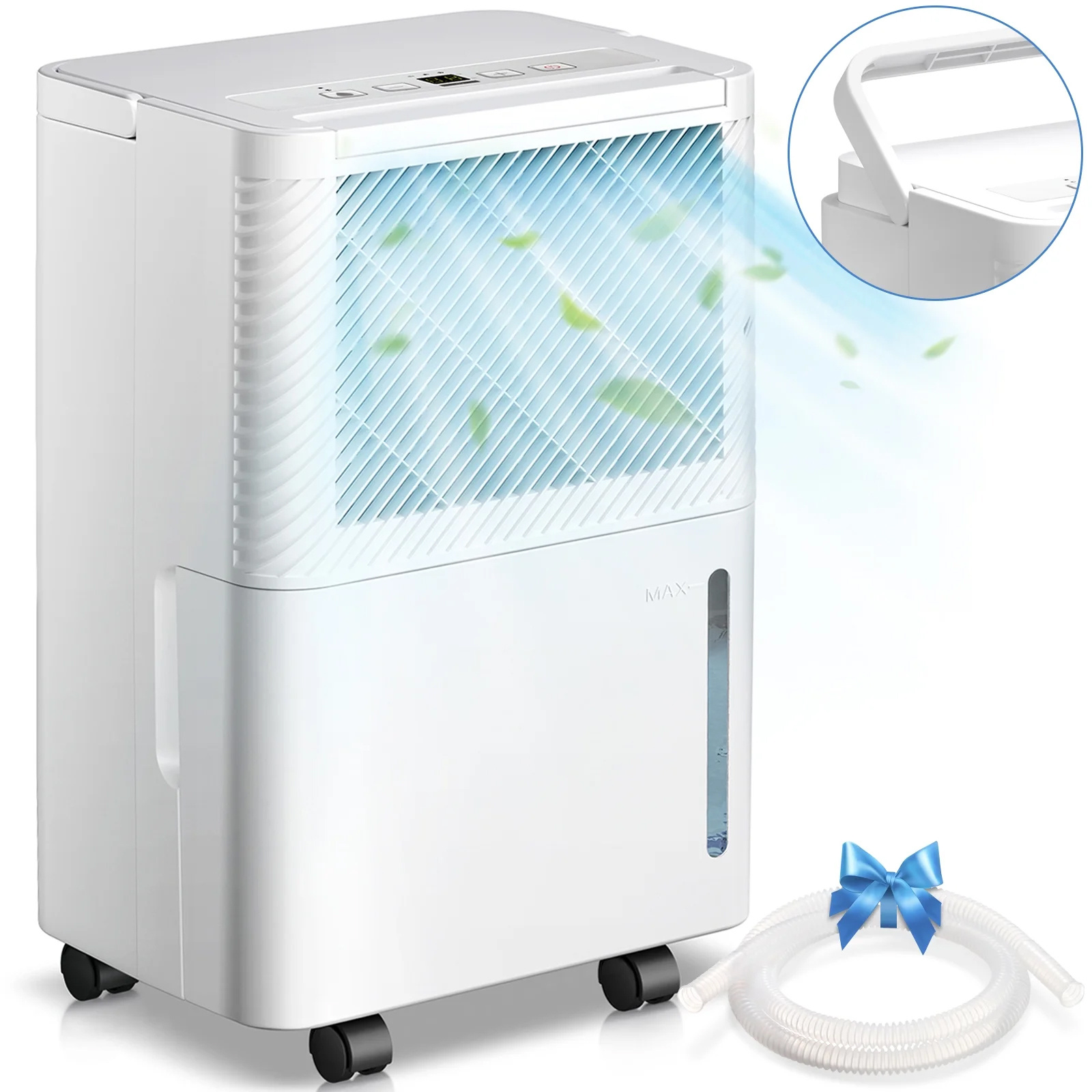 

50 Pint Dehumidifier With Drain Hose, 3 , 24h Timer, Basement/bathroom/laundry Room, White.