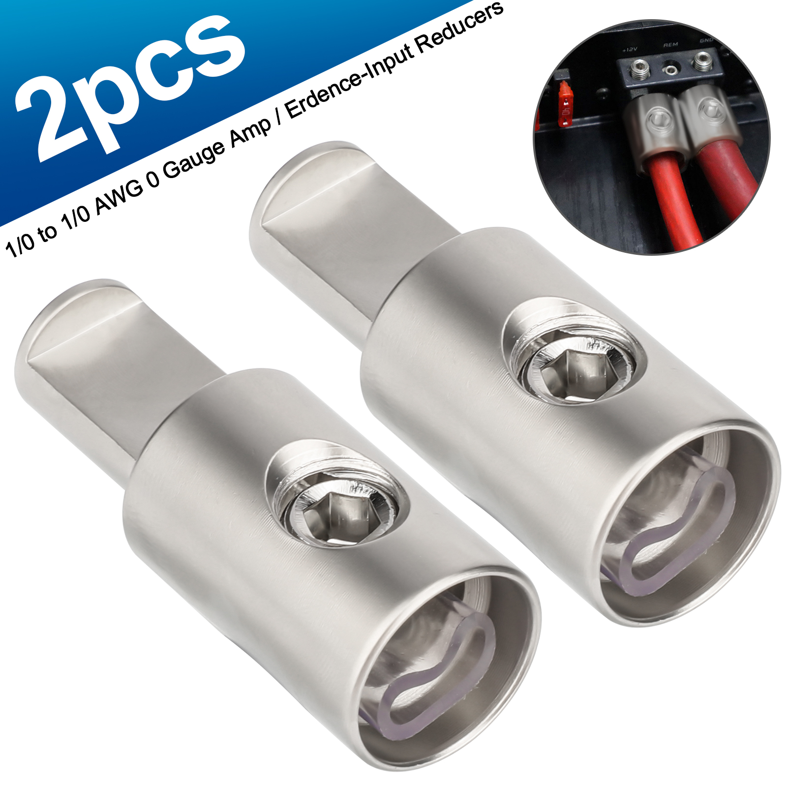 TEMU 2pcs Amp Reducer, Car Stereo Audio Wire Terminal Blocks, 1/0 To 1/0 Awg, For Crimping, For Car Auto