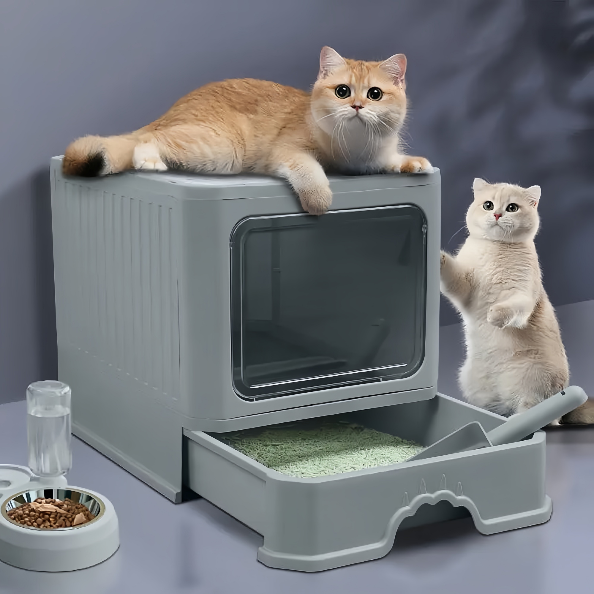 fully enclosed large cat litter box lid foldable cat toilet Temu