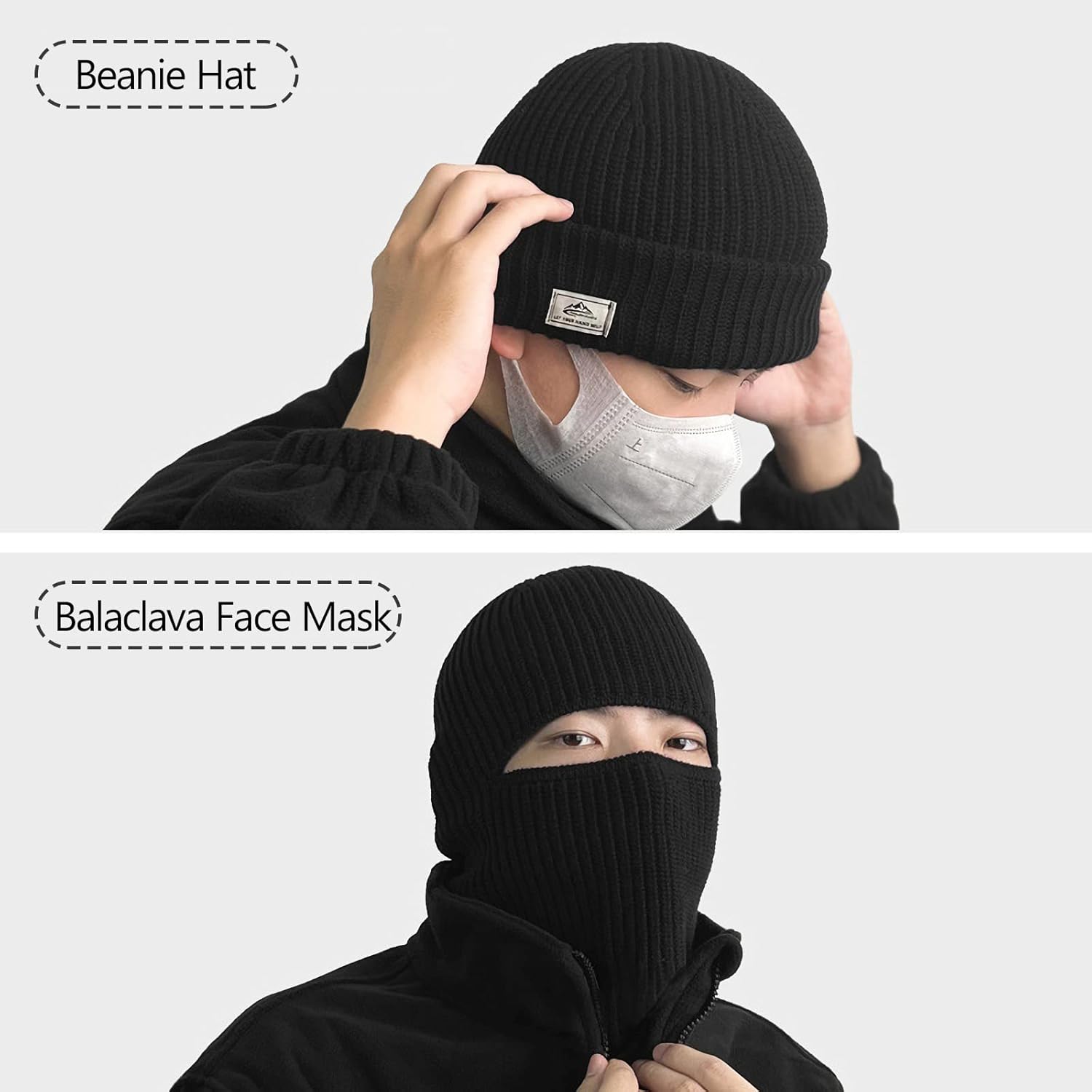 TEMU Dual Use Hats, Balaclava Face Masks For Men And Women Winter Knitted Hats, Winter Warm Knitted Face Masks Ski Masks Motorcycle Running Cycling Black