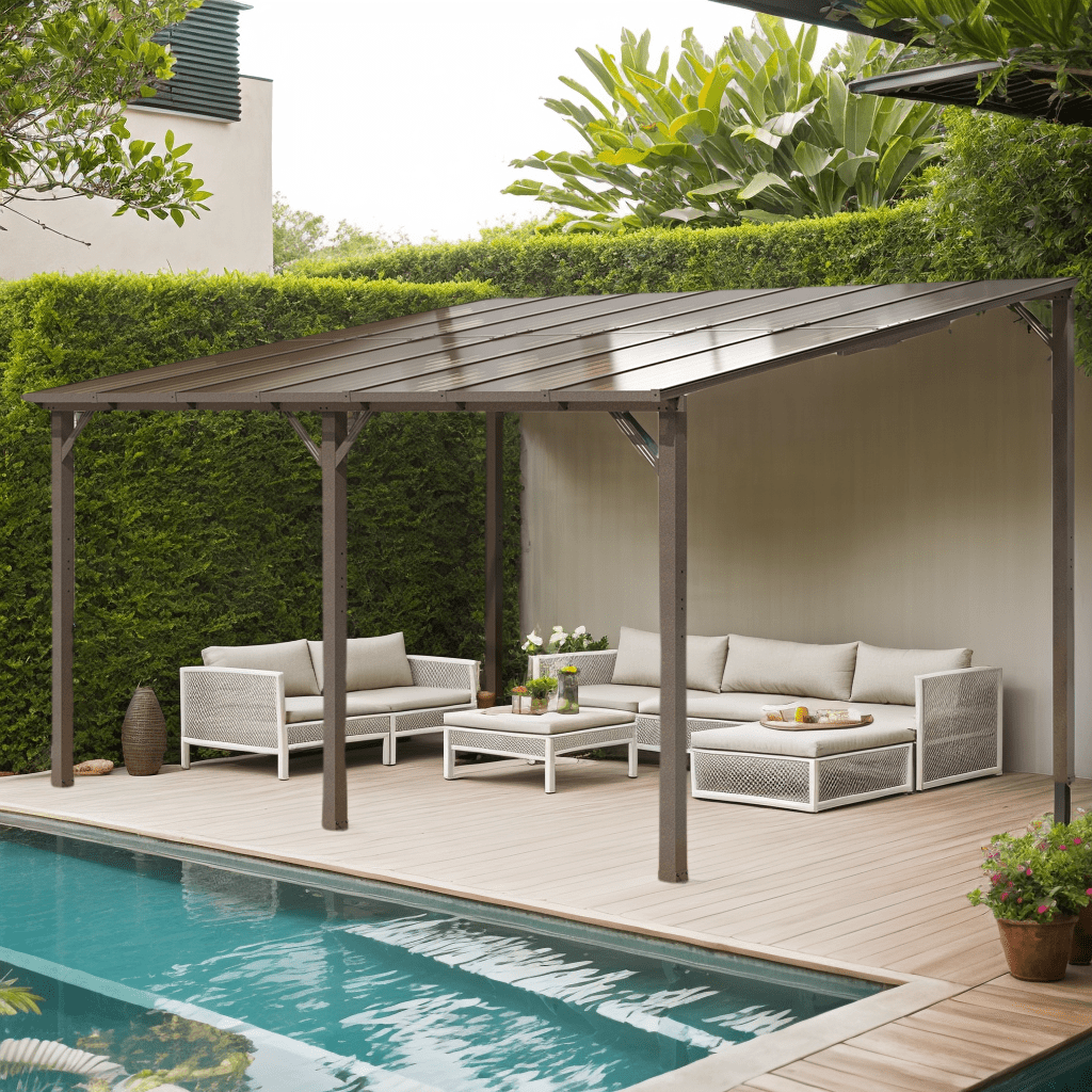 

10' X 14' Aluminum Framed Pavilion, Discounted Outdoor Pavilions, Wall-mounted Pavilion & Pergola Combo, Suitable For Patios, Decks, , & Backyards - Lean-to Style Pavilion Awnings