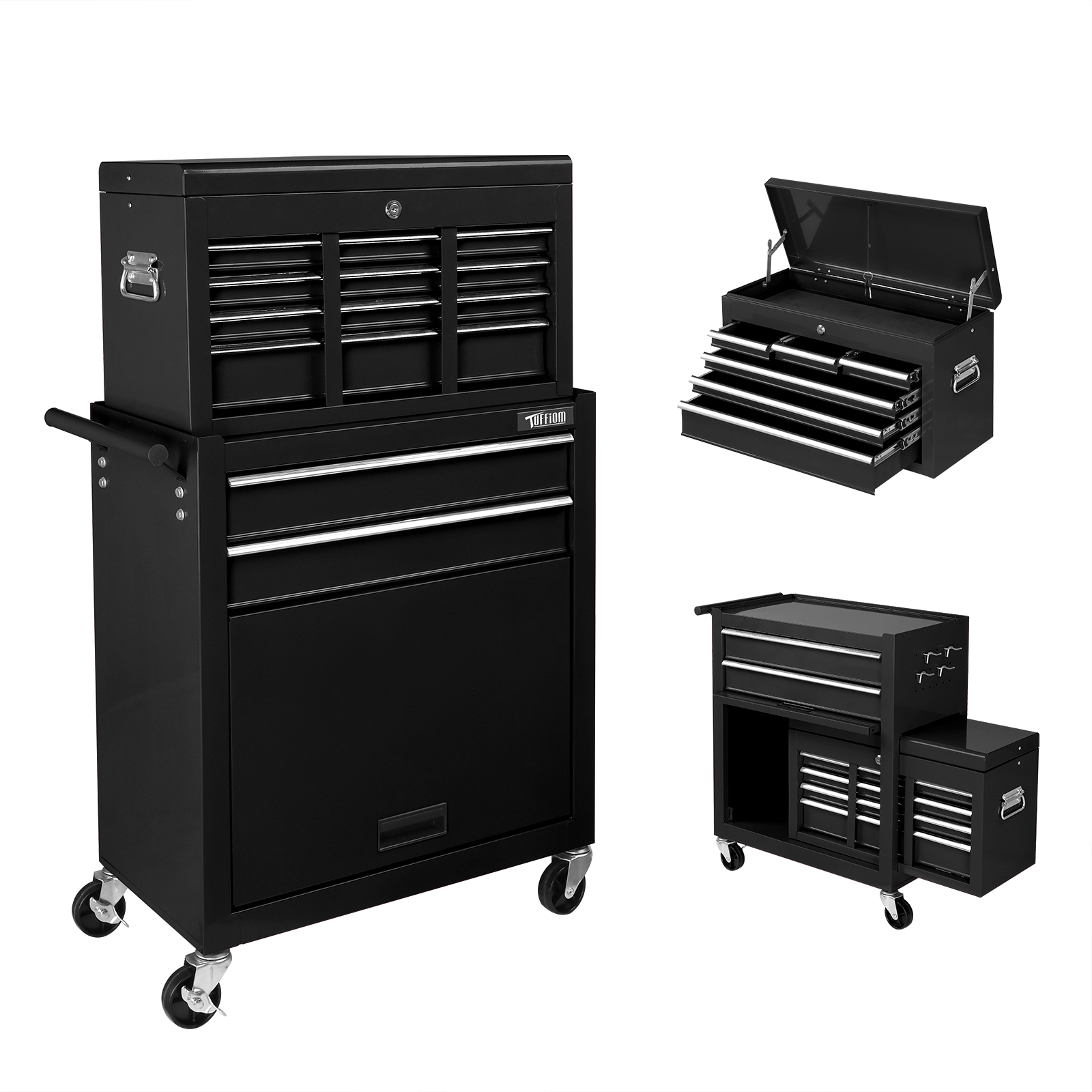 

8-drawer Rolling Tool Chest W/, Tool Storage Cabinet W/wheels, Detachable Top, Drawers & Drawer Liners, Tool Organizer Box For Garage, Warehouse & , Black