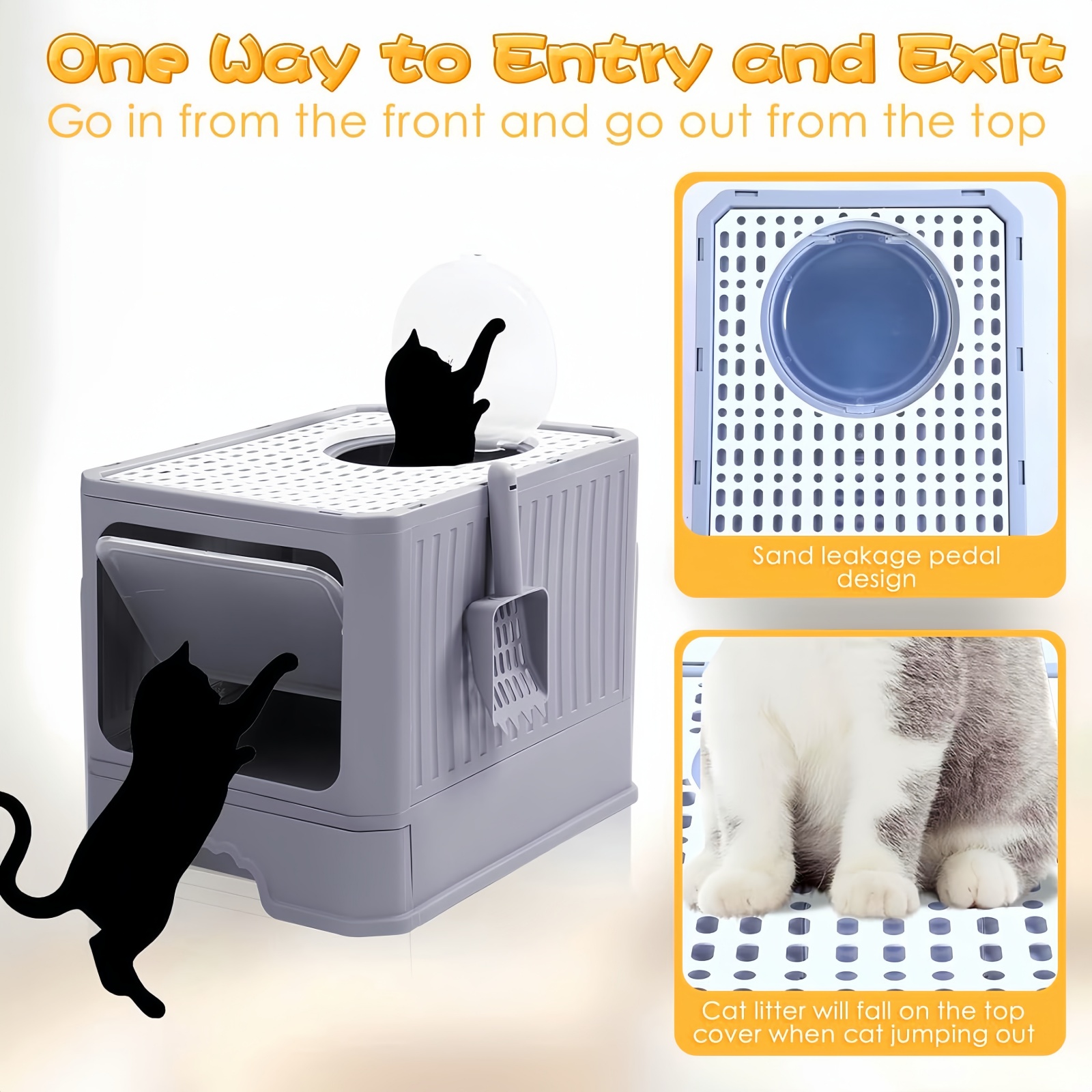 fully enclosed large cat litter box lid foldable cat toilet - Temu