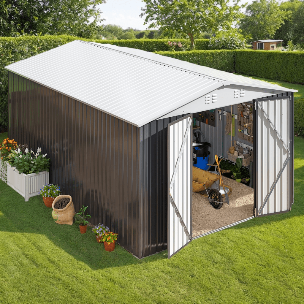 

Polar Aurora 10'x14' Outdoor Metal Tool Shed With Updated Frame Structure, Garden Storage For Backyard, Patio & Lawn, White